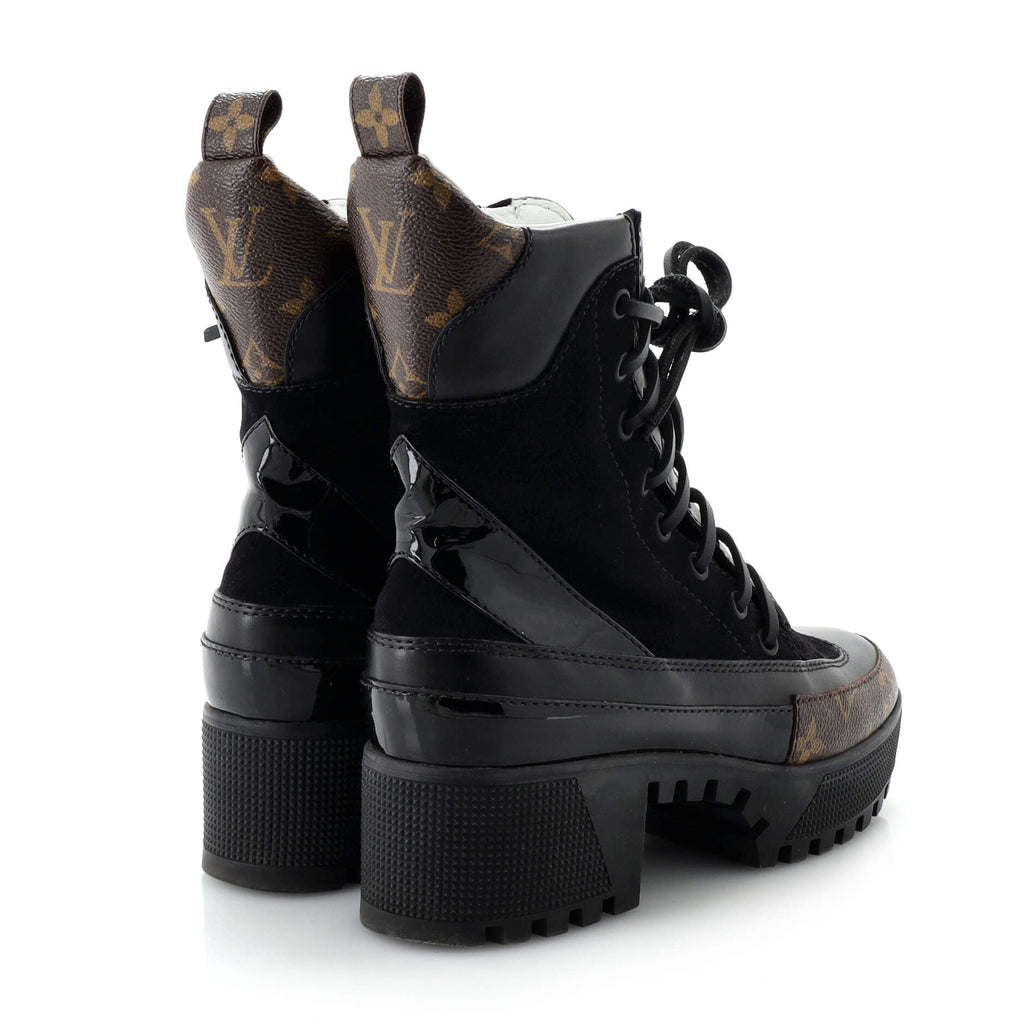 Women's Zip Up Laureate Platform Desert Boots Leather with Monogram Canvas and Suede