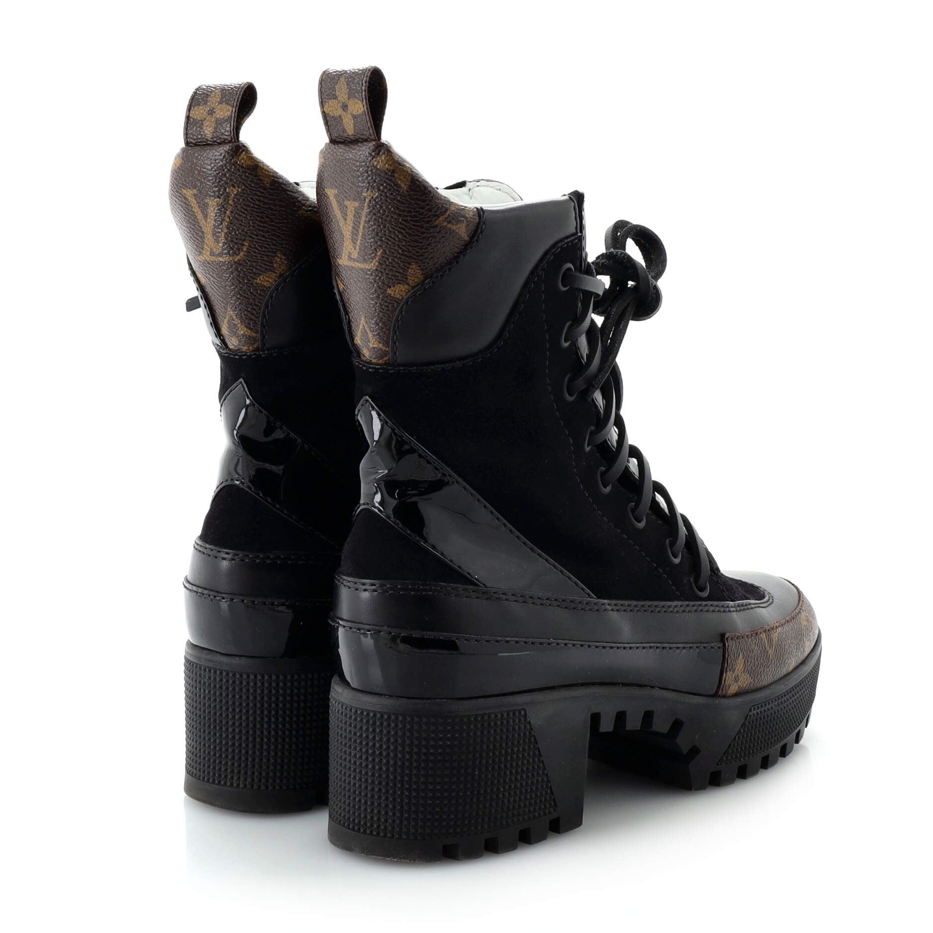 Women's Zip Up Laureate Platform Desert Boots Leather with Monogram Canvas and Suede