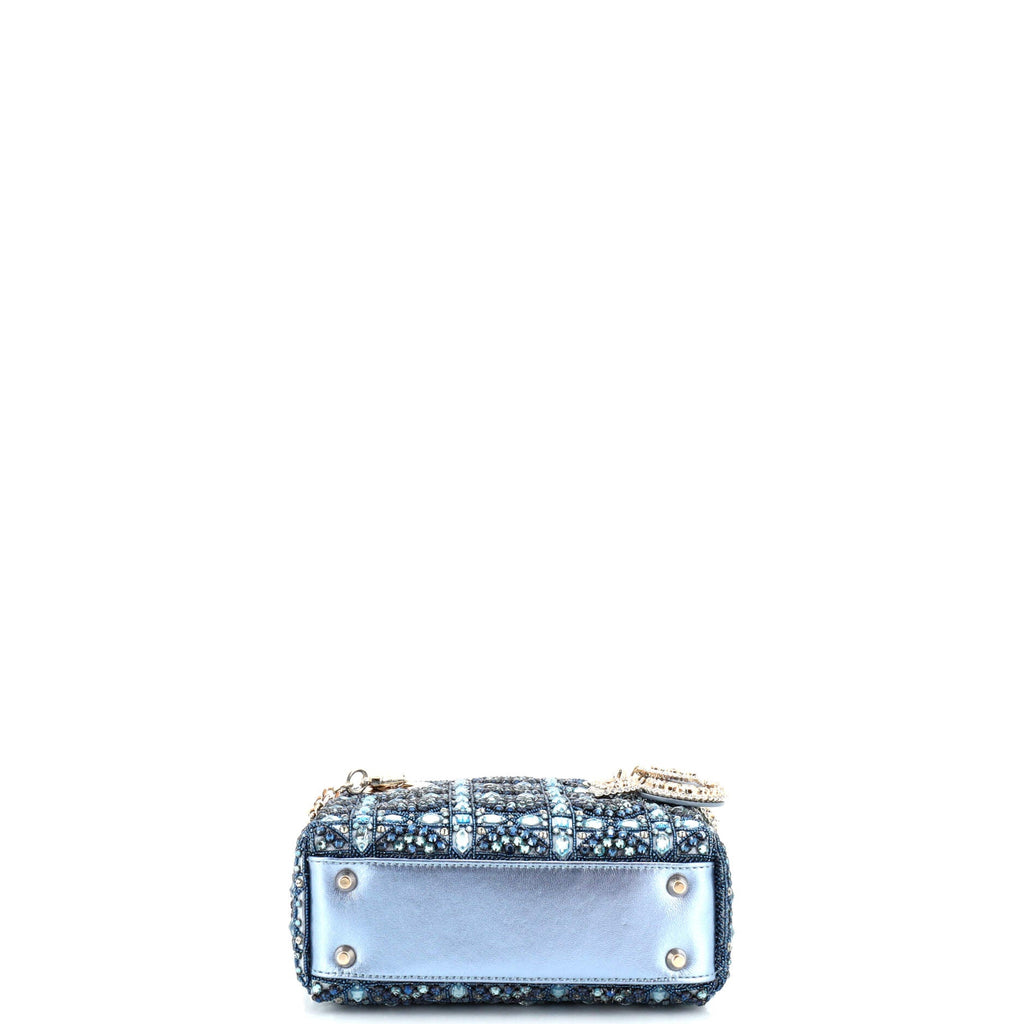 Lady Dior Chain Bag Cannage Quilt Beaded Satin with Leather Crystal Charms Mini