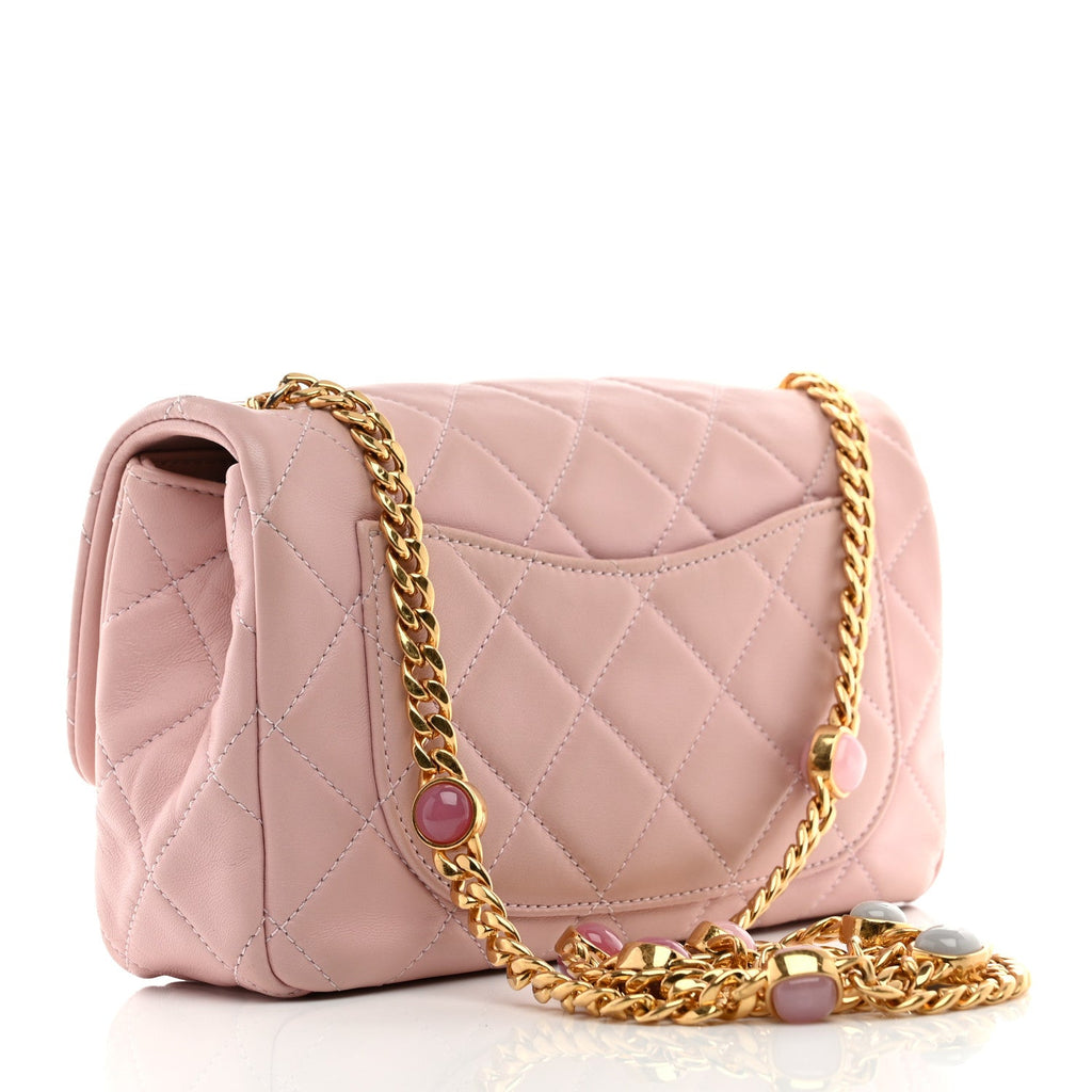 Lambskin Resin Pearl Quilted Small Flap Pink