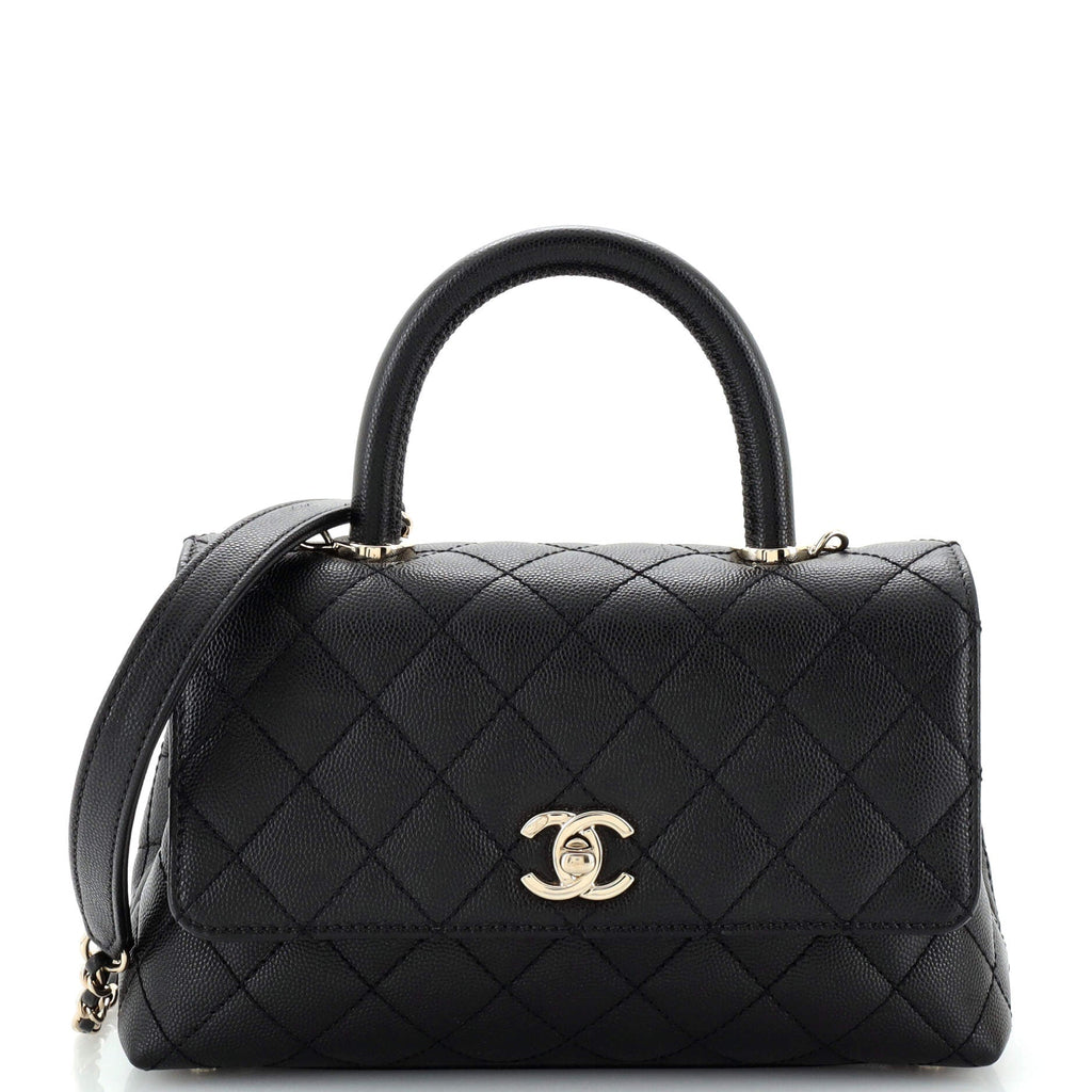 Coco Top Handle Bag Quilted Caviar Mini