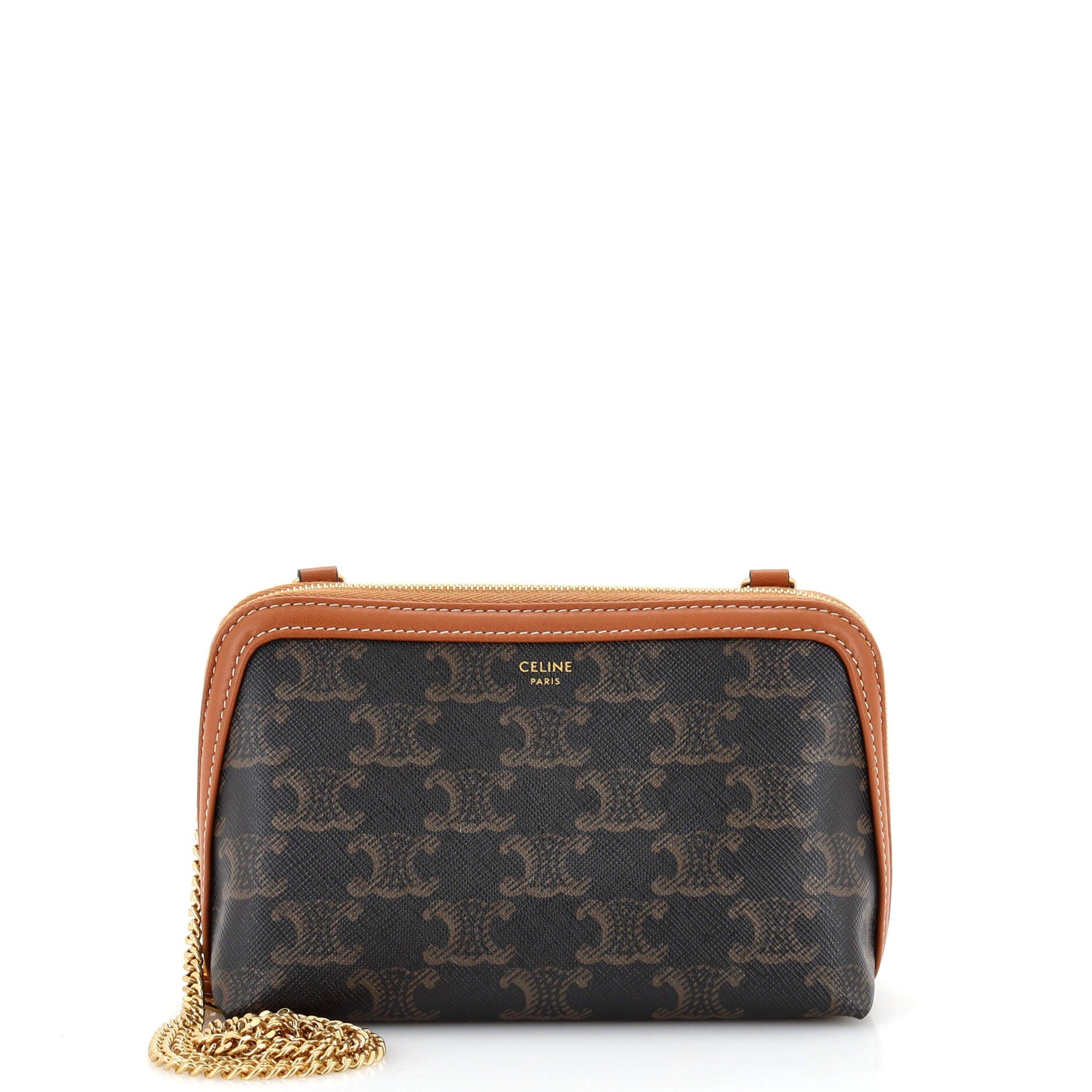 Zip Around Chain Clutch Triomphe Coated Canvas