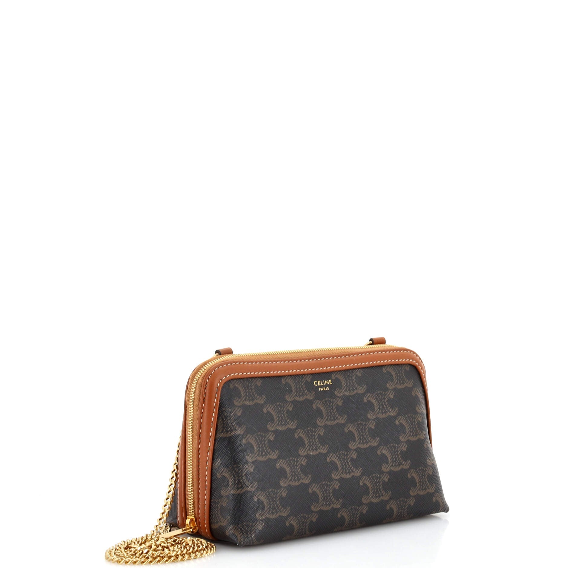 Zip Around Chain Clutch Triomphe Coated Canvas