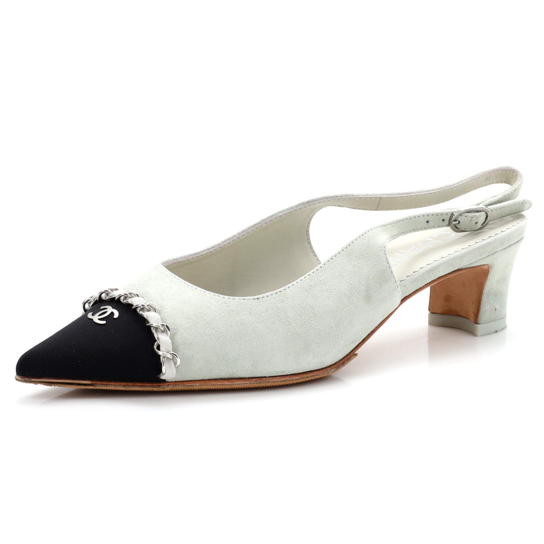 Women's Chained Pointed CC Cap Toe Slingback Pumps Suede
