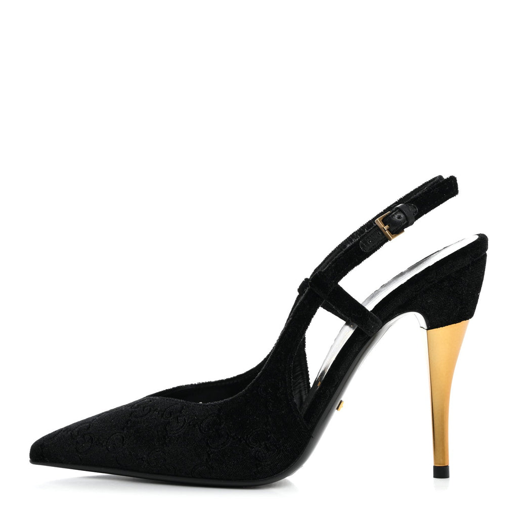 Velvet GG Monogram Slingback 115mm Pumps 37 Black