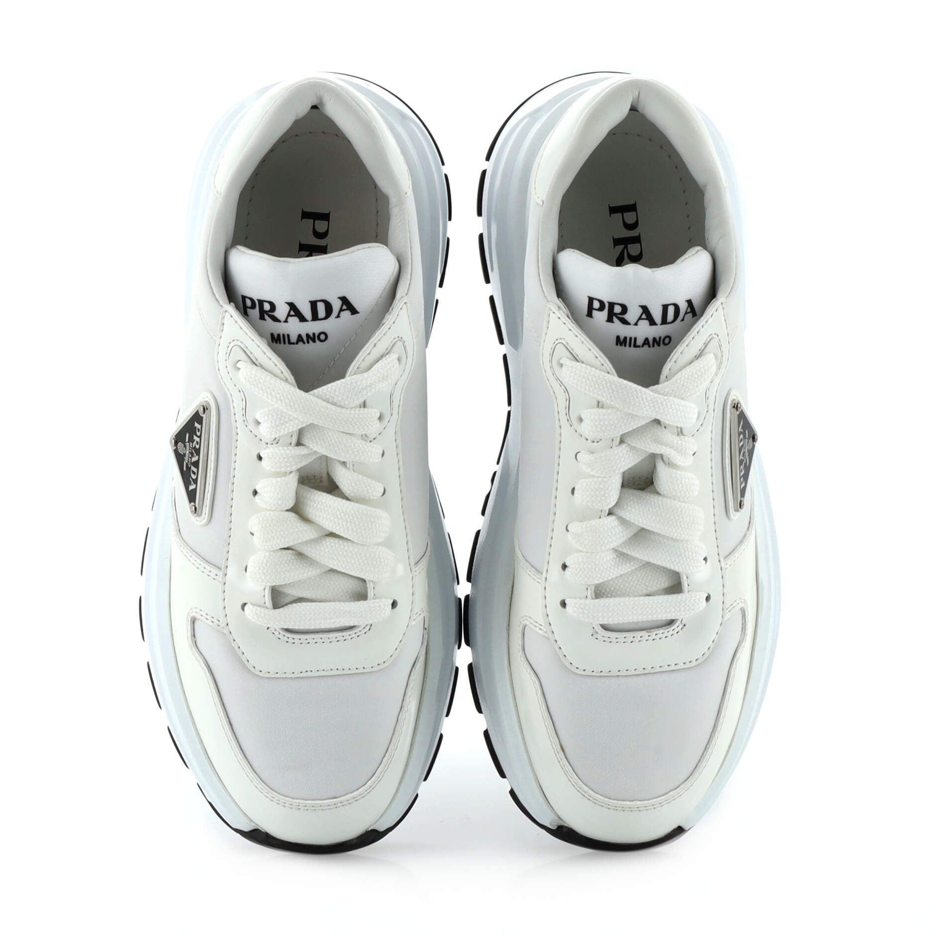 Women's Triangle Logo Sneakers Fabric and Leather