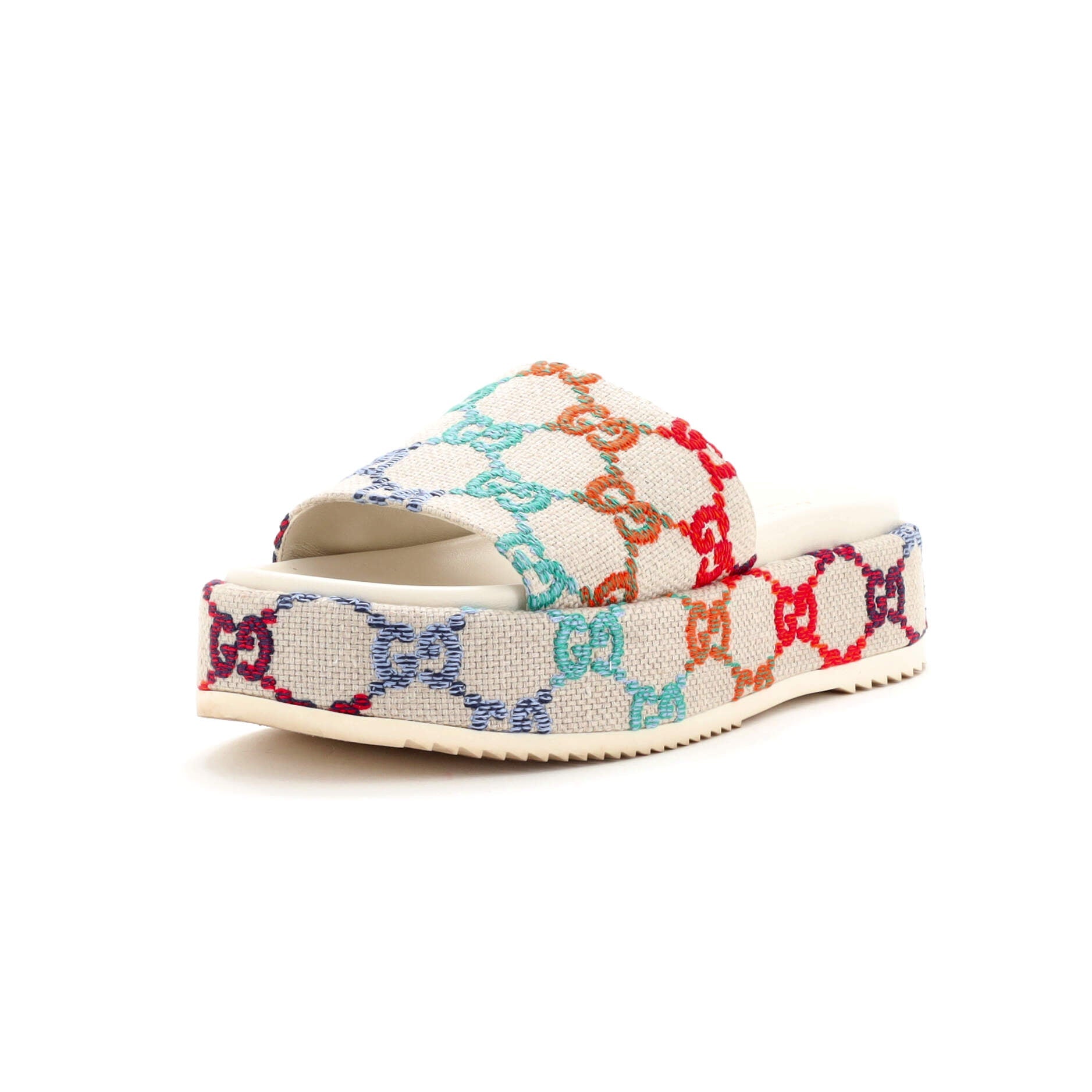 Women's Angelina Platform Slide Sandals Multicolor GG Linen