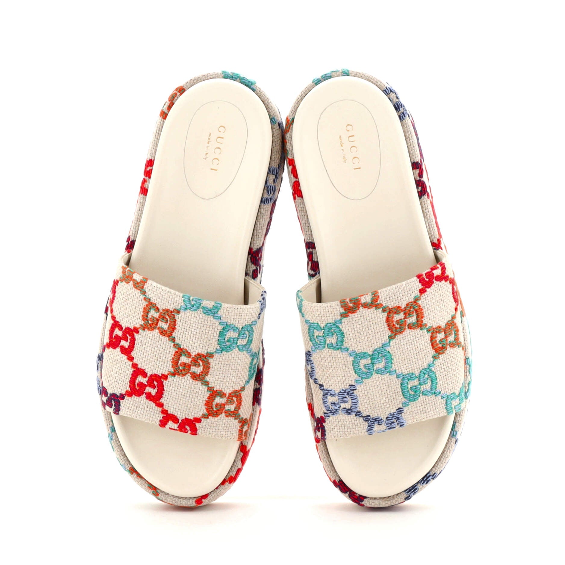 Women's Angelina Platform Slide Sandals Multicolor GG Linen