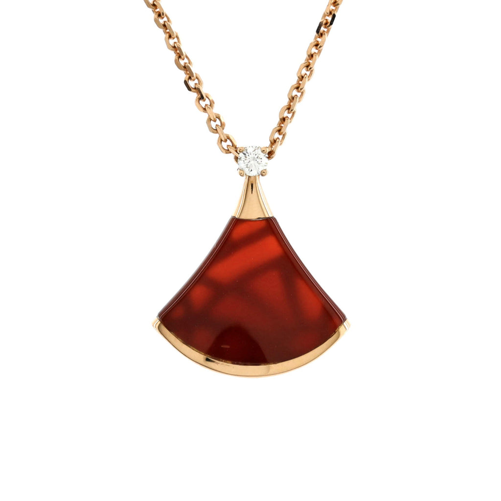 Divas' Dream Pendant Necklace 18K Rose Gold with Carnelian and Diamond Small