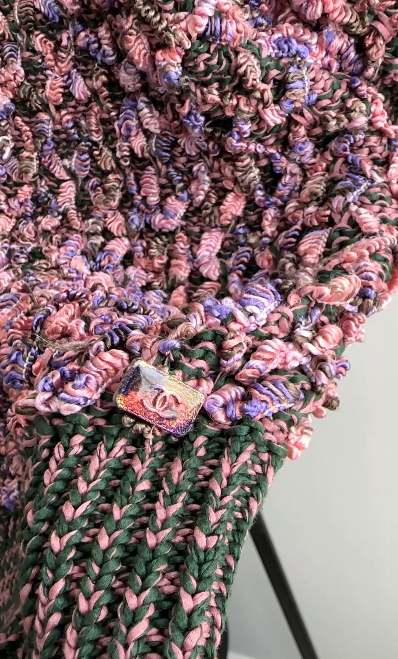 Chanel 2015 Pink and Green Textured Knit Short Sleeve Pullover - FR36 / 4