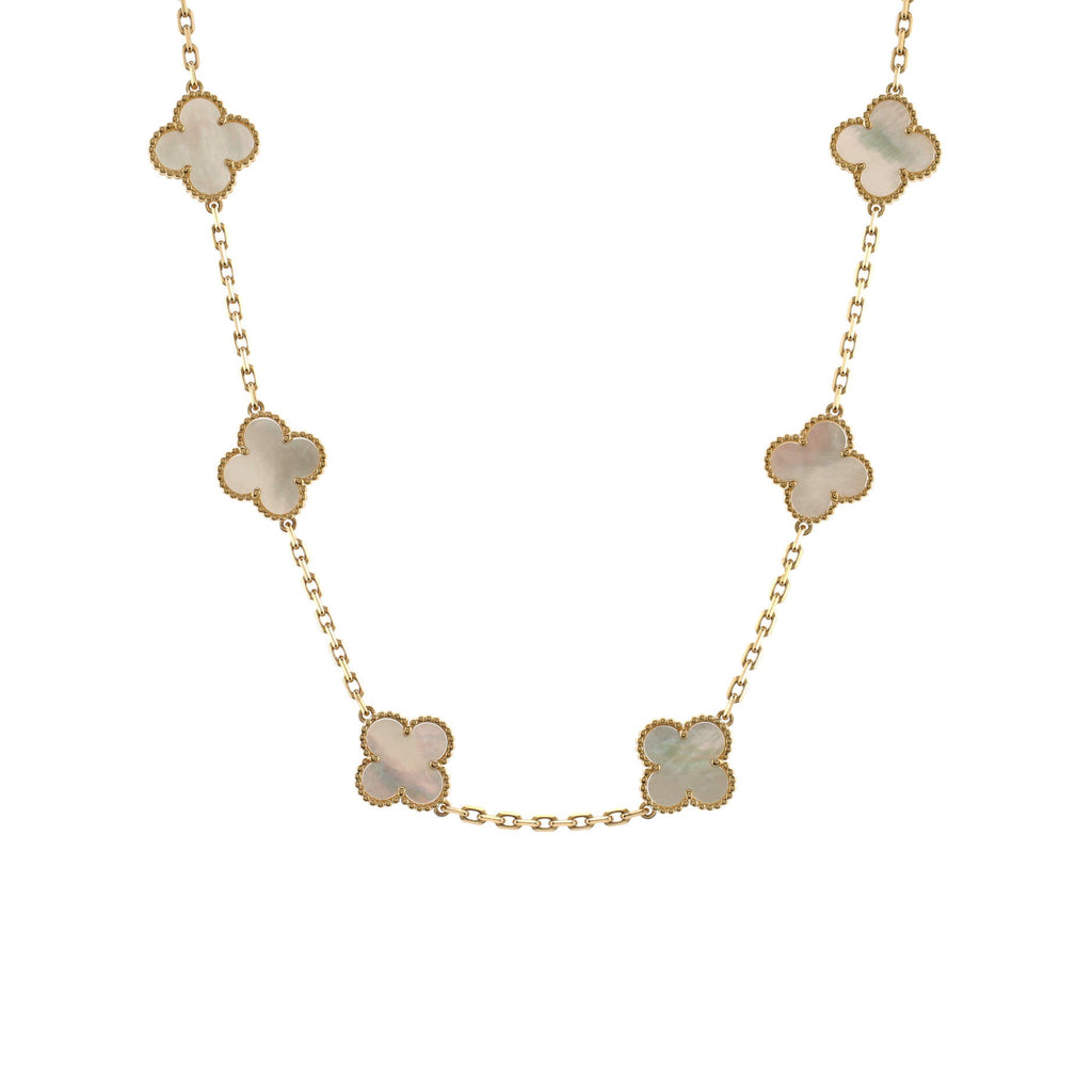 Vintage Alhambra 10 Motifs Necklace 18K Yellow Gold and Mother of Pearl