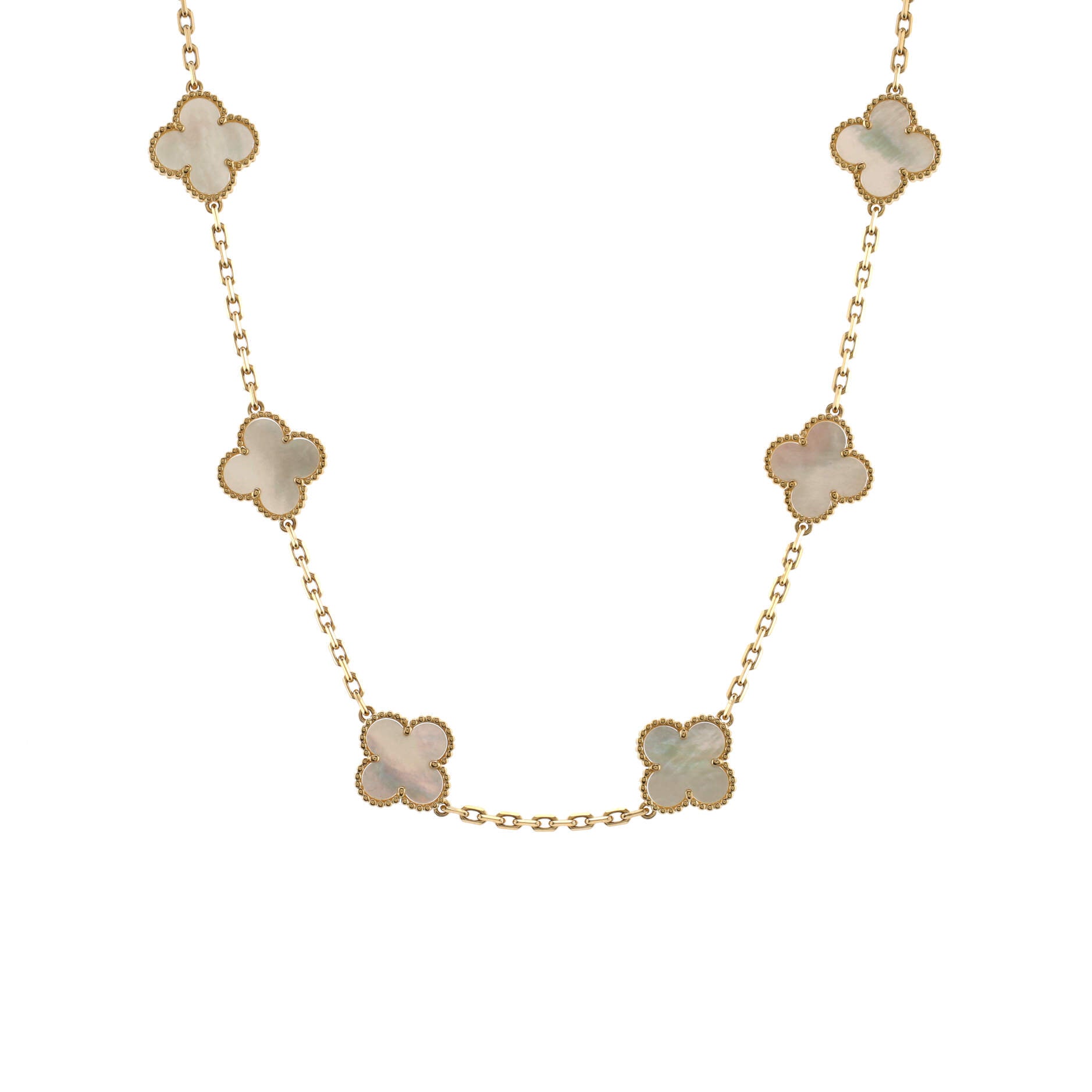 Vintage Alhambra 10 Motifs Necklace 18K Yellow Gold and Mother of Pearl