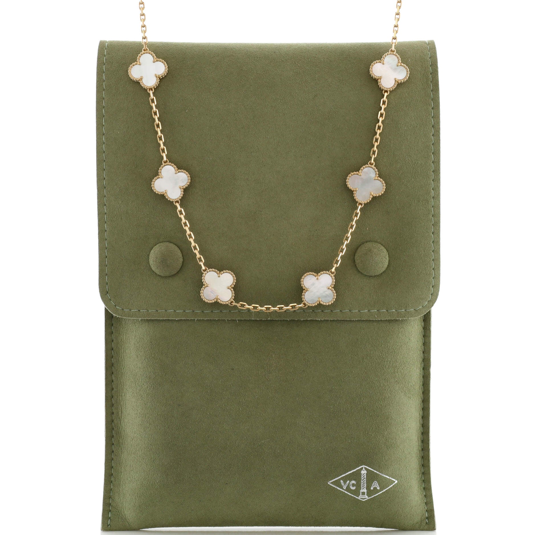 Vintage Alhambra 10 Motifs Necklace 18K Yellow Gold and Mother of Pearl
