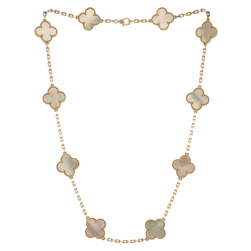 Vintage Alhambra 10 Motifs Necklace 18K Yellow Gold and Mother of Pearl