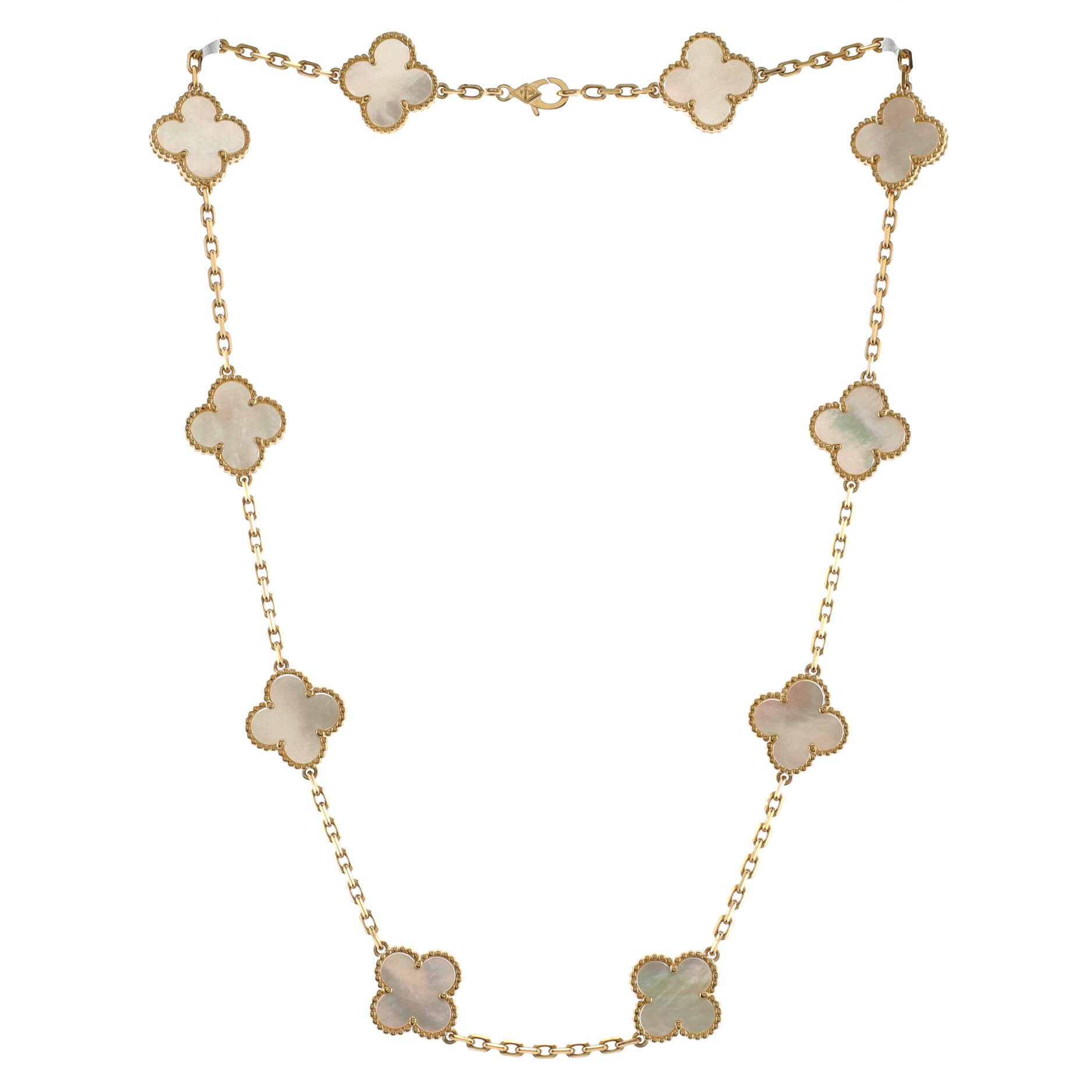 Vintage Alhambra 10 Motifs Necklace 18K Yellow Gold and Mother of Pearl