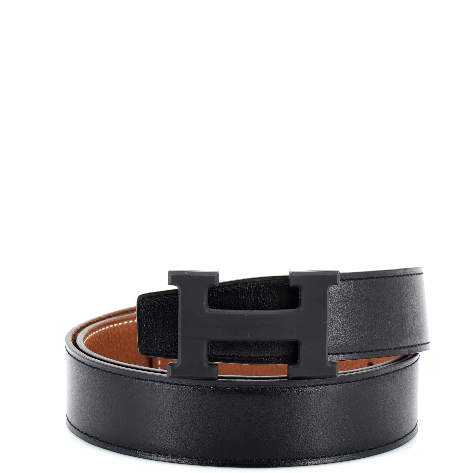 Constance Reversible Belt Leather with So Black Matte Hardware Medium 90