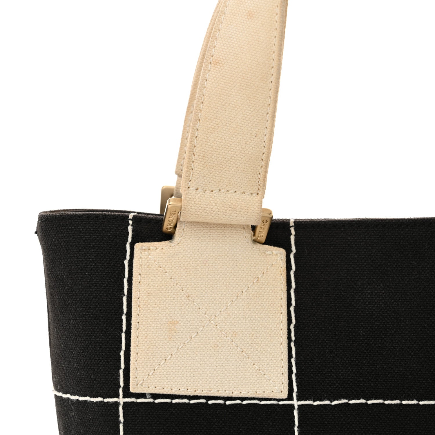Canvas Square Stitched CC Small Tote Bag Black