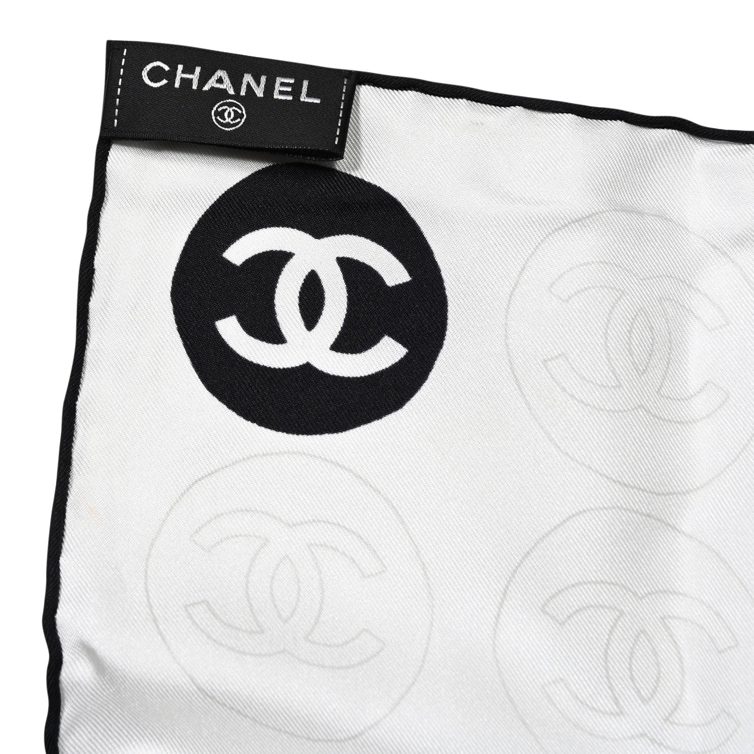 Silk CC Logo Charms Scarf White Gold Black