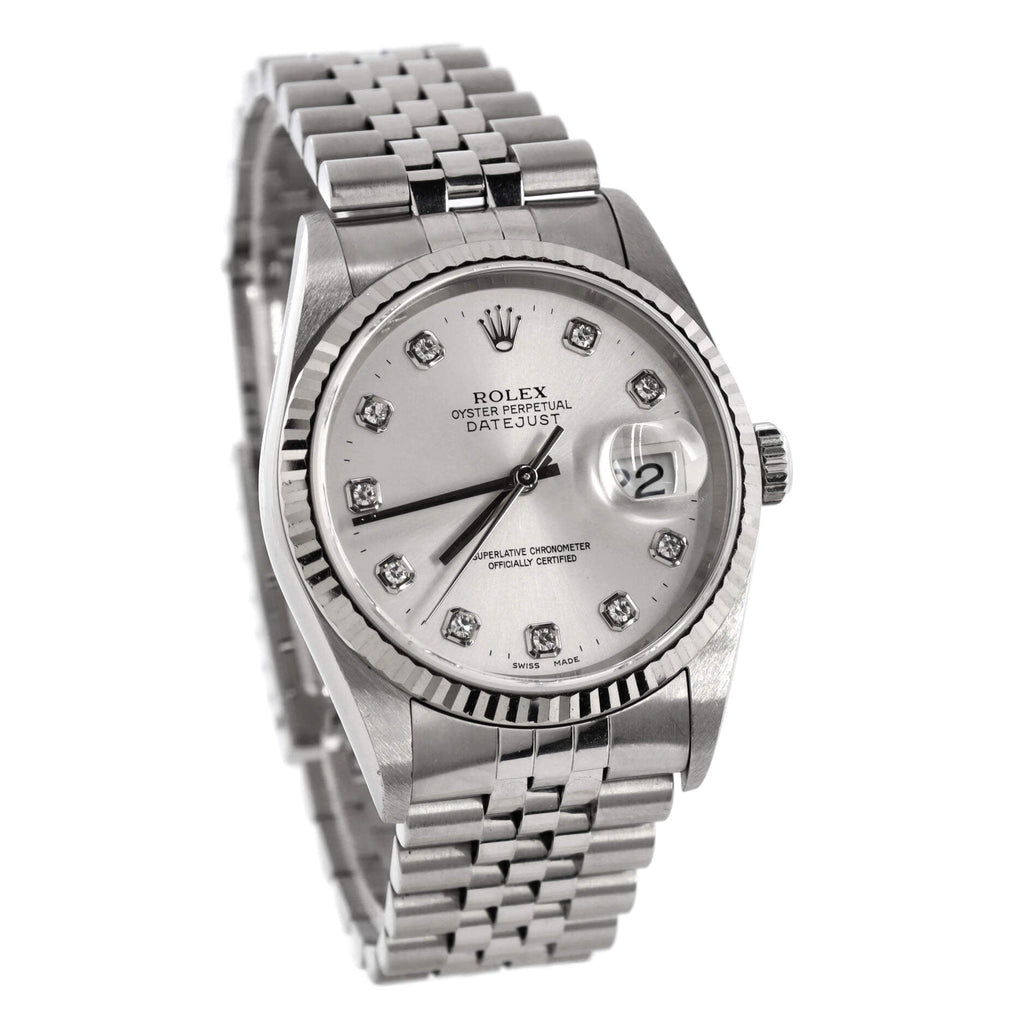Oyster Perpetual Datejust Automatic Watch Stainless Steel and White Gold with Diamond Markers 36