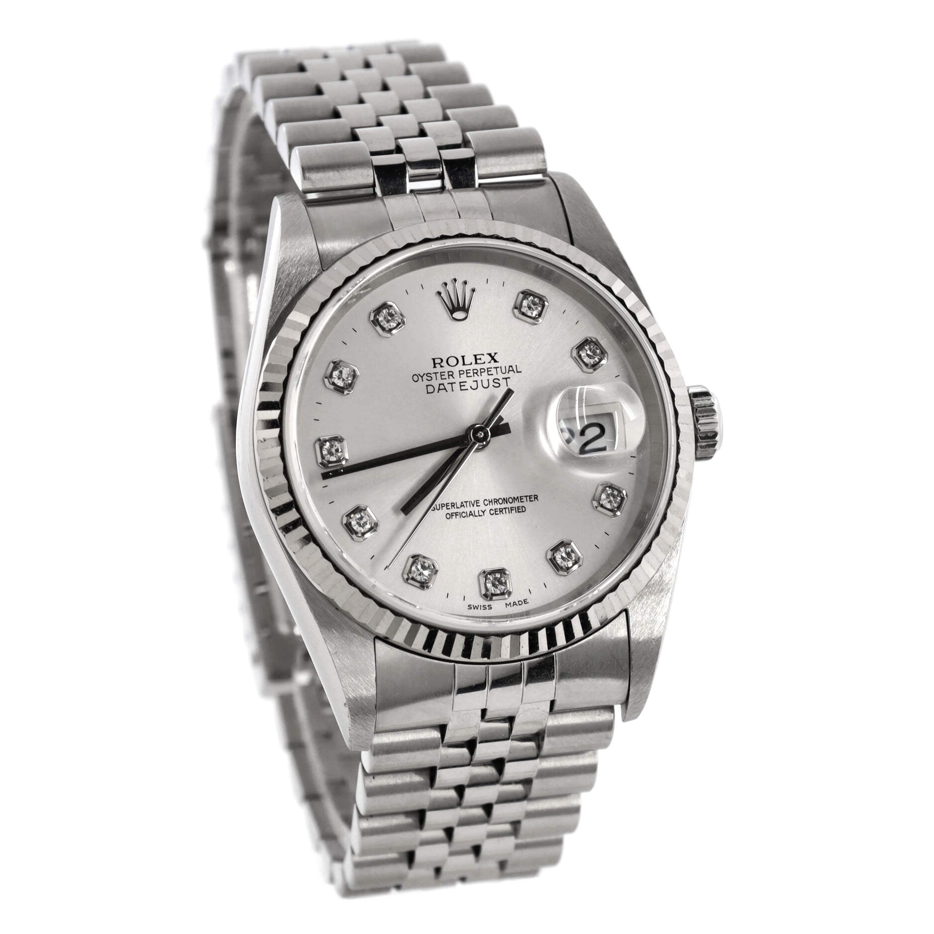 Oyster Perpetual Datejust Automatic Watch Stainless Steel and White Gold with Diamond Markers 36