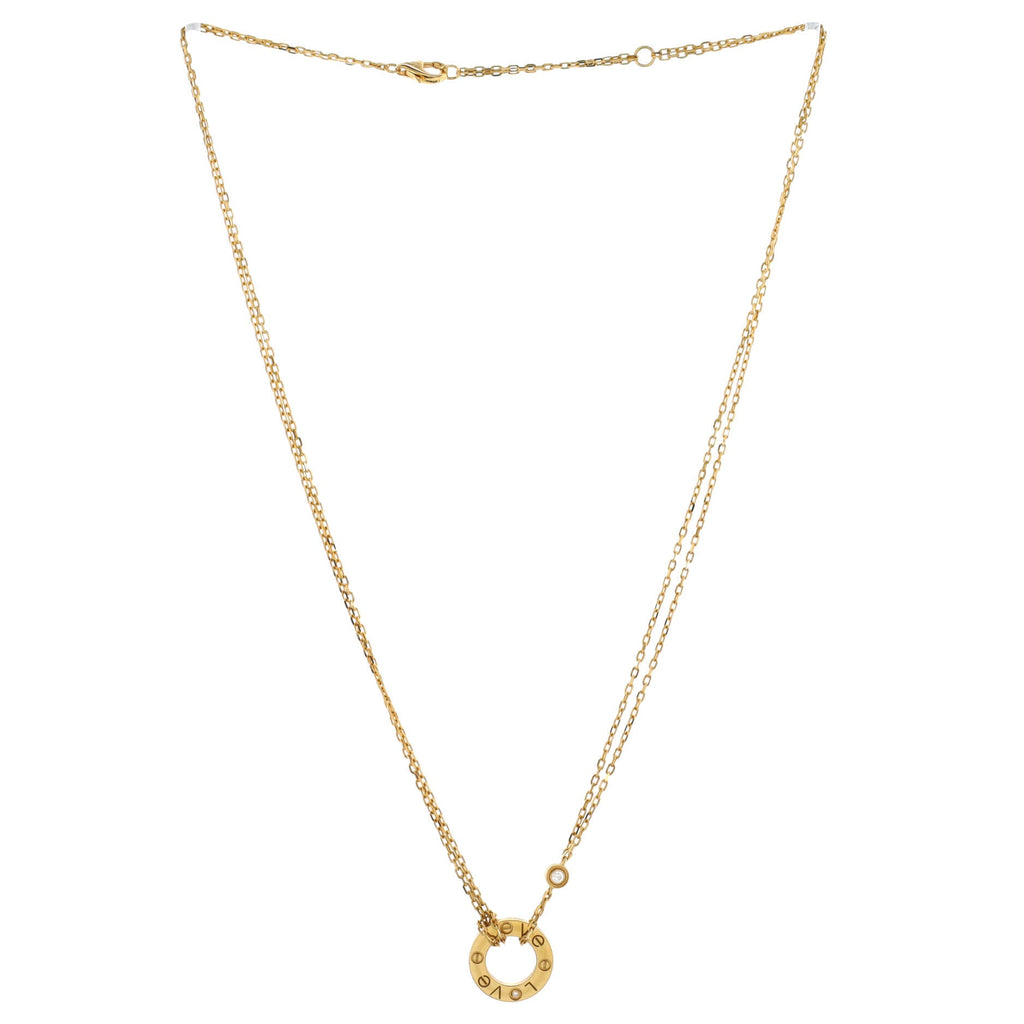 2 Diamonds Love Pendant Necklace 18K Yellow Gold and Diamonds