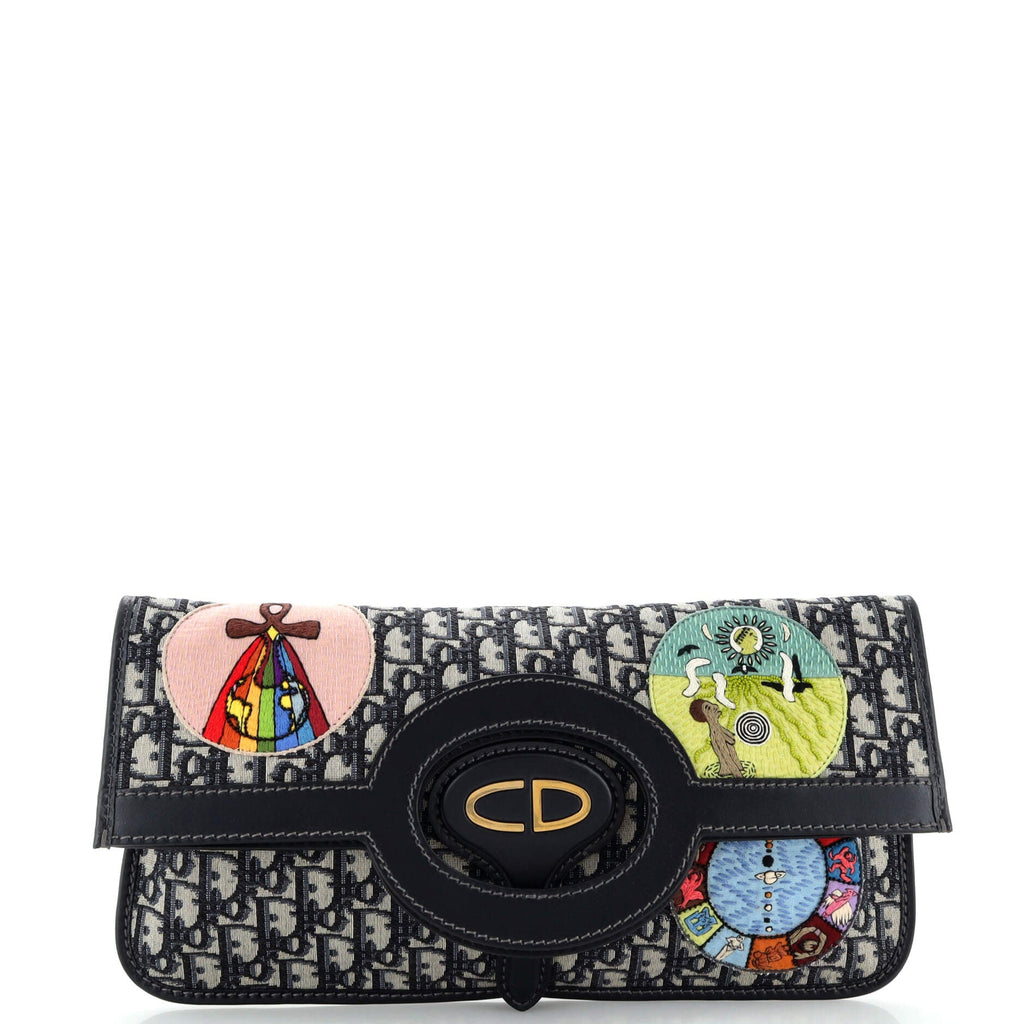 Tarot Fold Over Clutch Embroidered Oblique Canvas