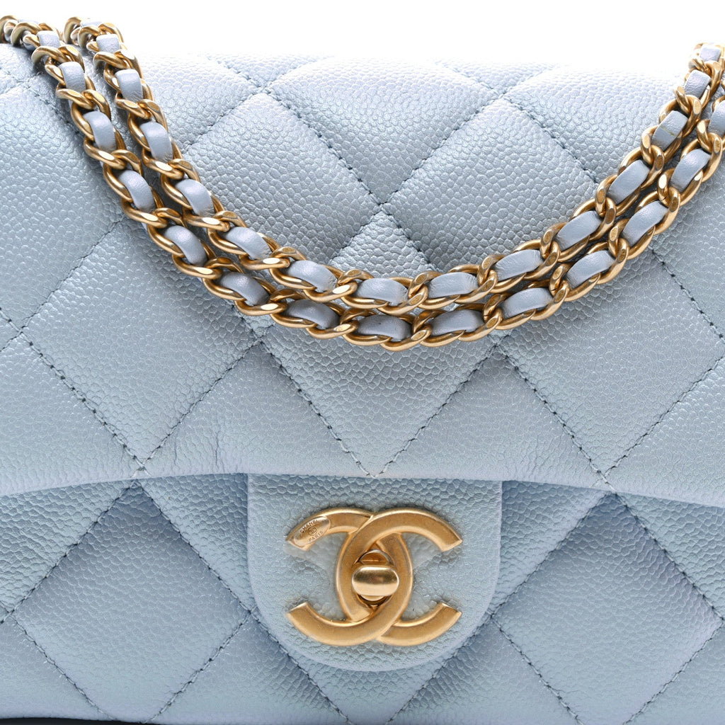 Iridescent Caviar Quilted Mini My Perfect Flap Light Blue