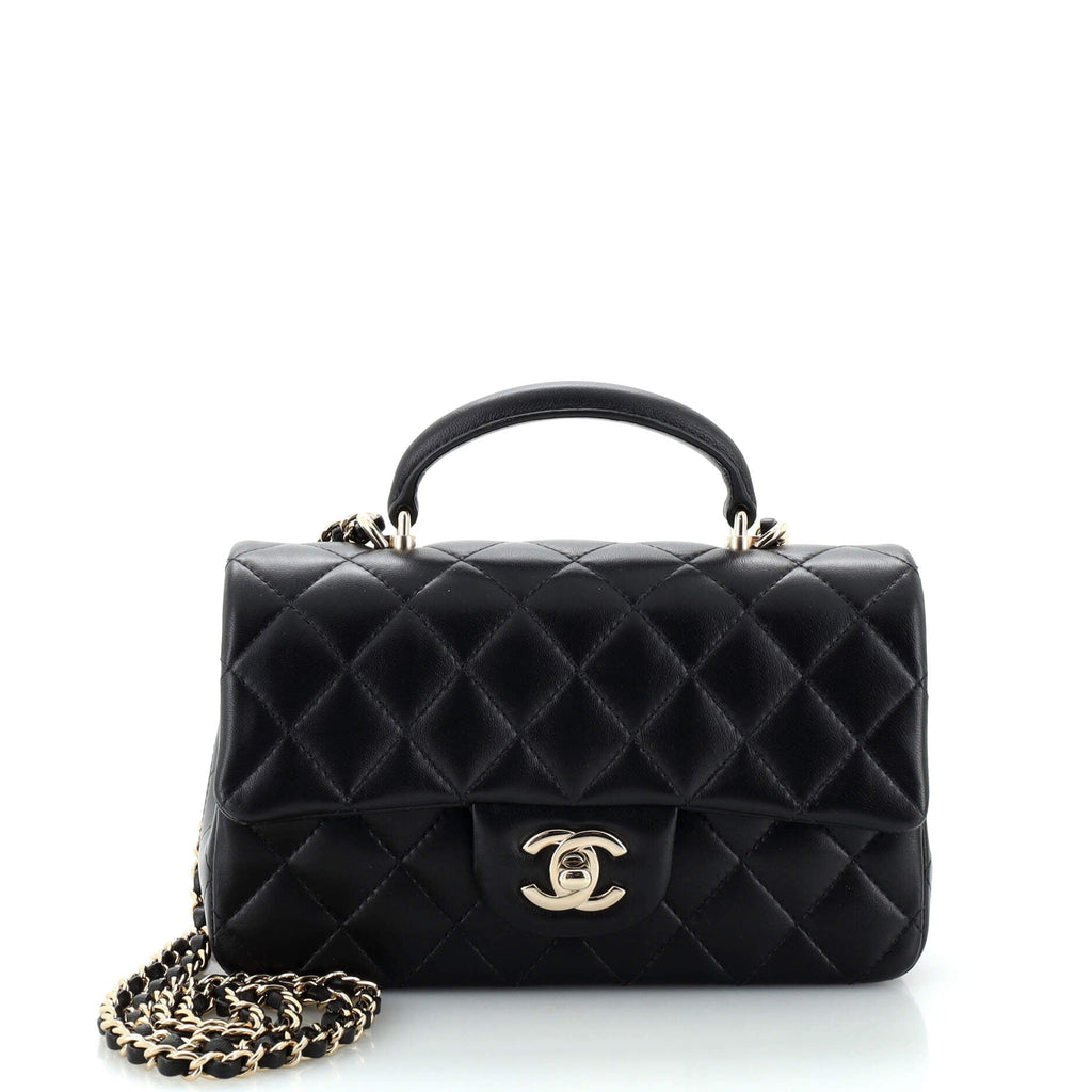 Classic Single Flap Top Handle Bag Quilted Lambskin Mini