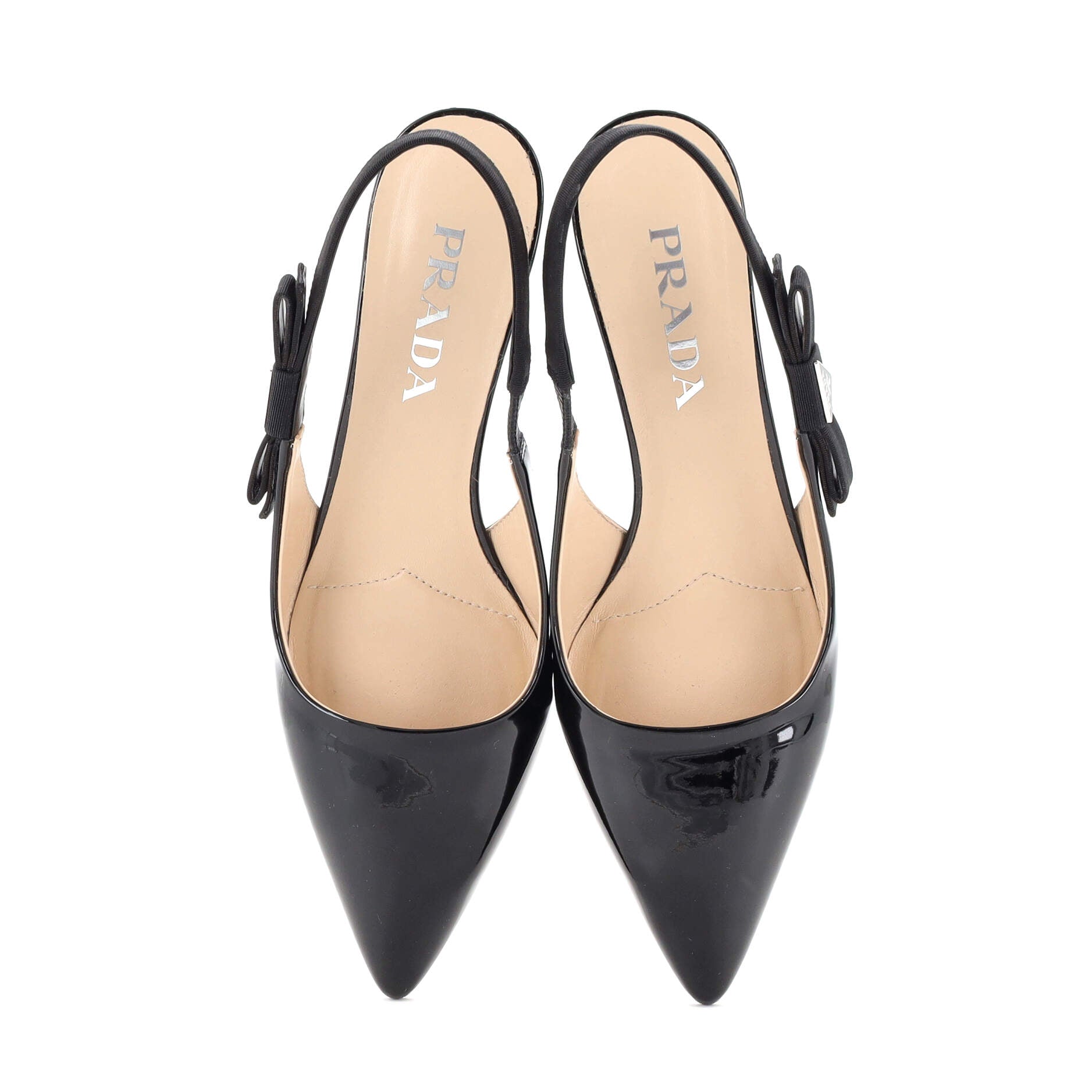 Women's Bow Triangle Logo Slingback Kitten Heel Pumps Patent
