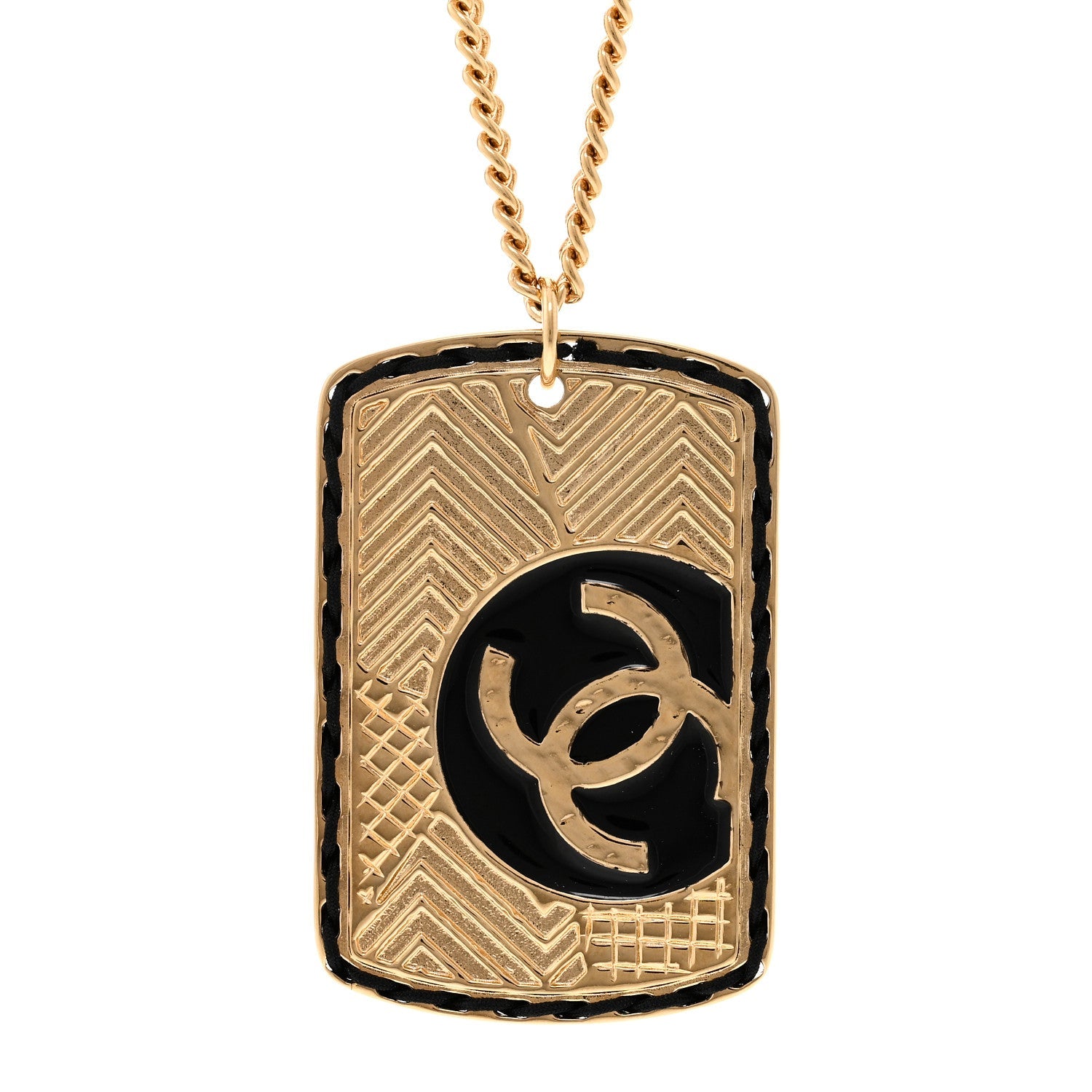 CC ID Dog Tag Charm Necklace Gold Black