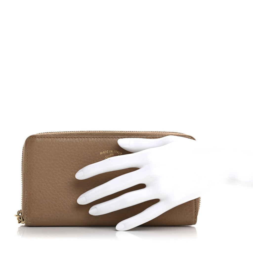Dollar Calfskin Bamboo Tassel Zip Around Wallet Beige