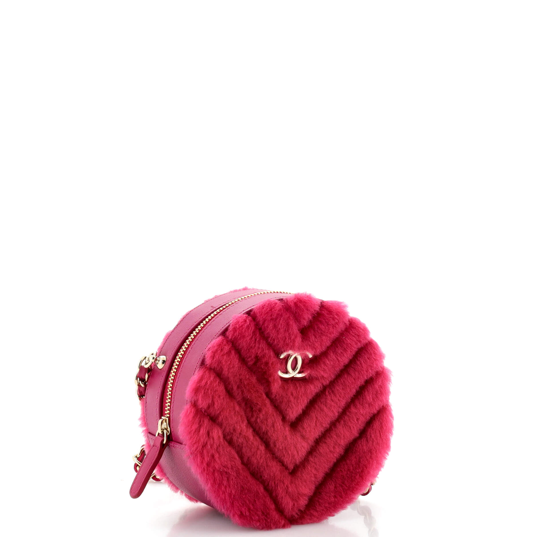 Round Clutch with Chain Chevron Shearling Mini