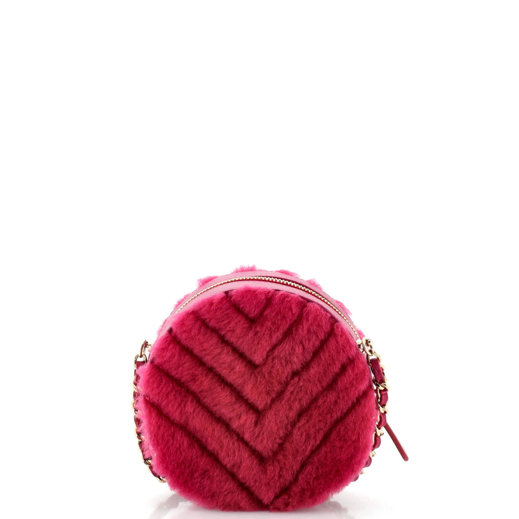 Round Clutch with Chain Chevron Shearling Mini
