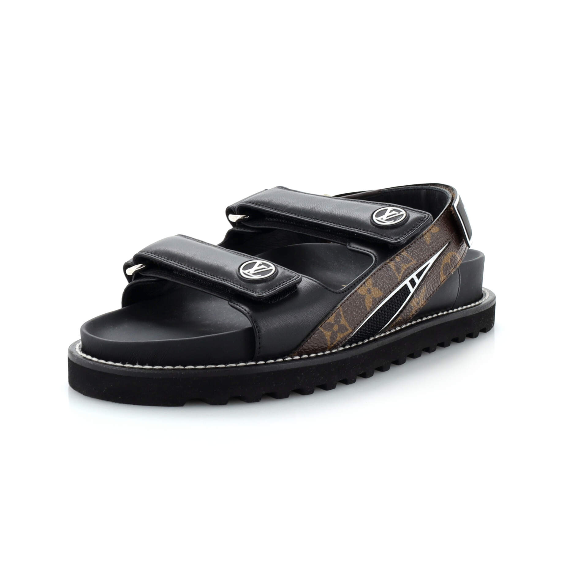 Women's Paseo Flat Comfort Sandals Leather and Monogram Canvas