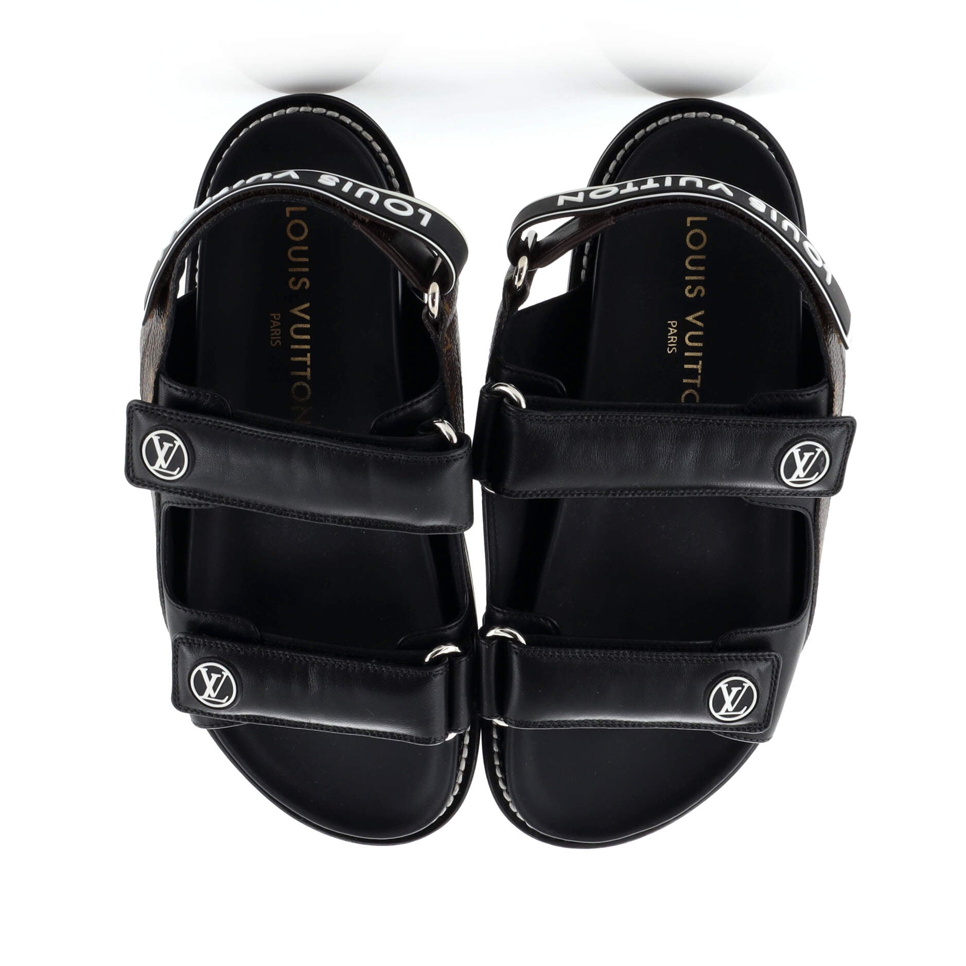 Women's Paseo Flat Comfort Sandals Leather and Monogram Canvas