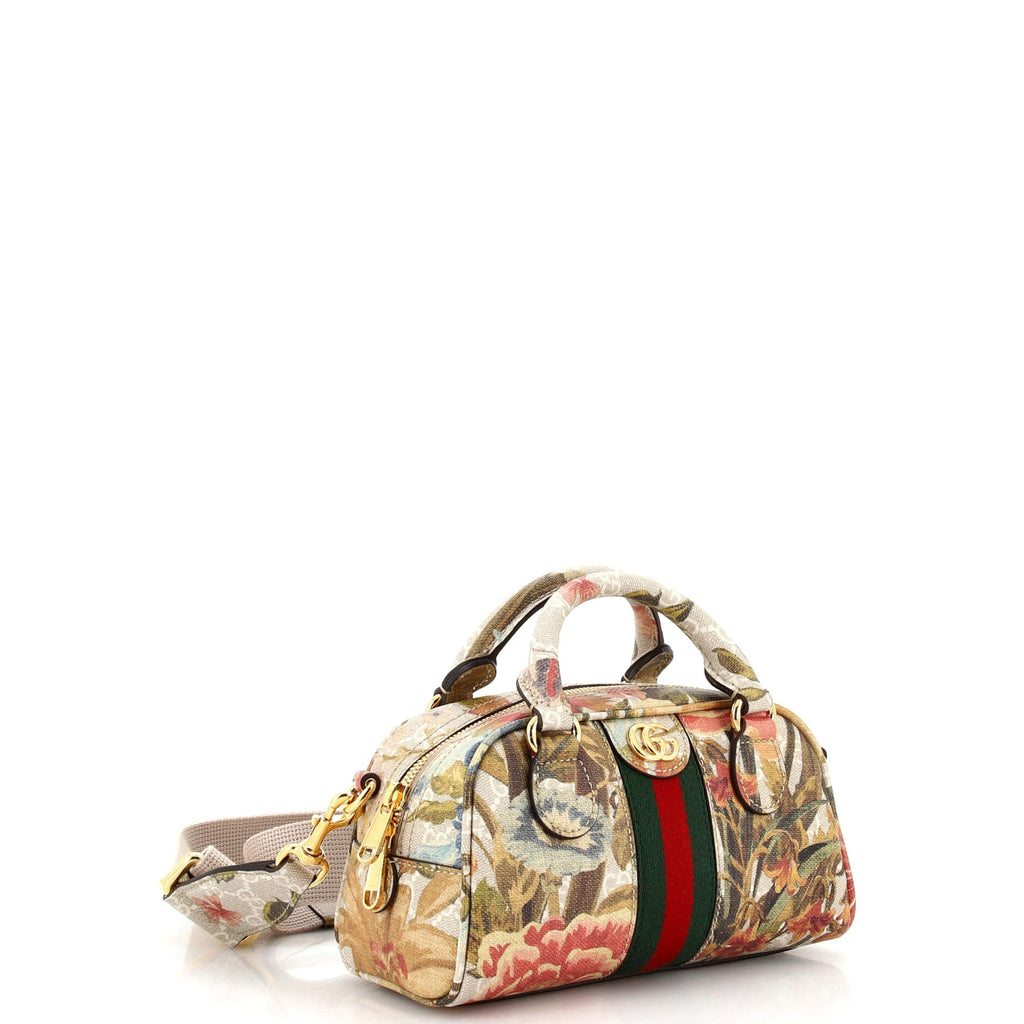 Ophidia Convertible Boston Top Handle Bag Water Flora GG Coated Canvas Mini
