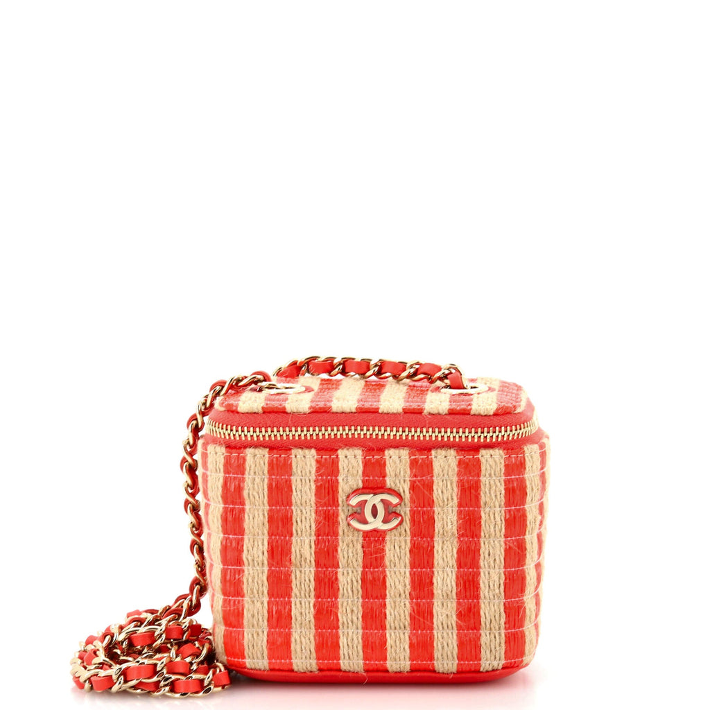 Classic Vanity Case with Chain Striped Raffia and Jute Mini