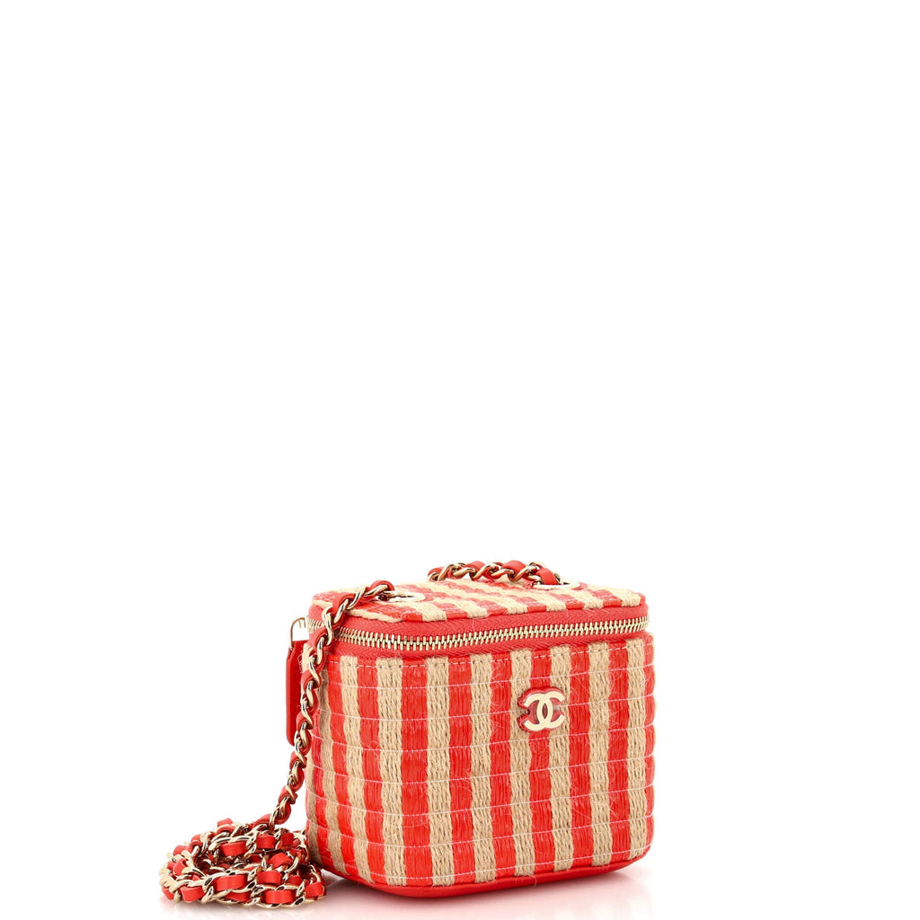 Classic Vanity Case with Chain Striped Raffia and Jute Mini