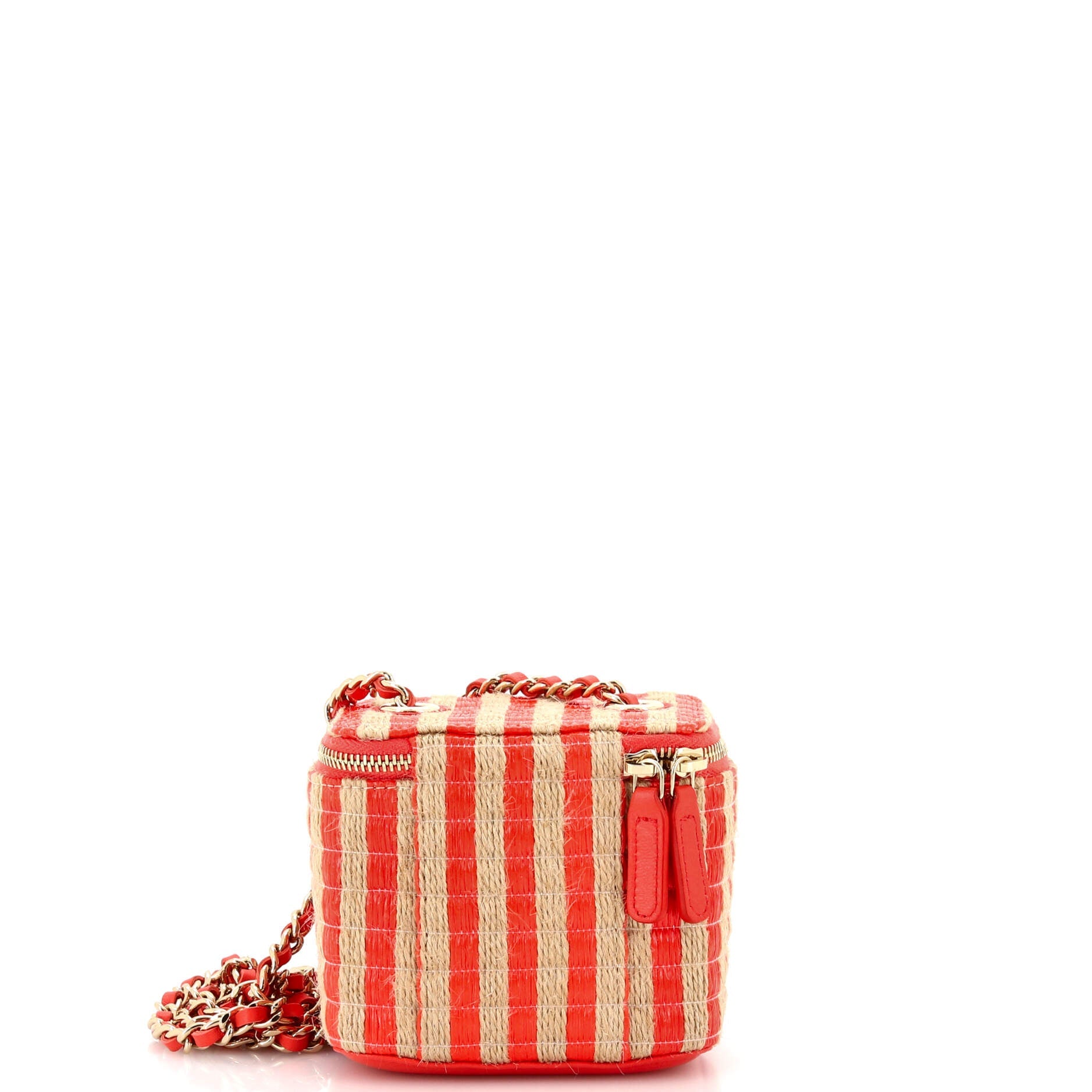 Classic Vanity Case with Chain Striped Raffia and Jute Mini