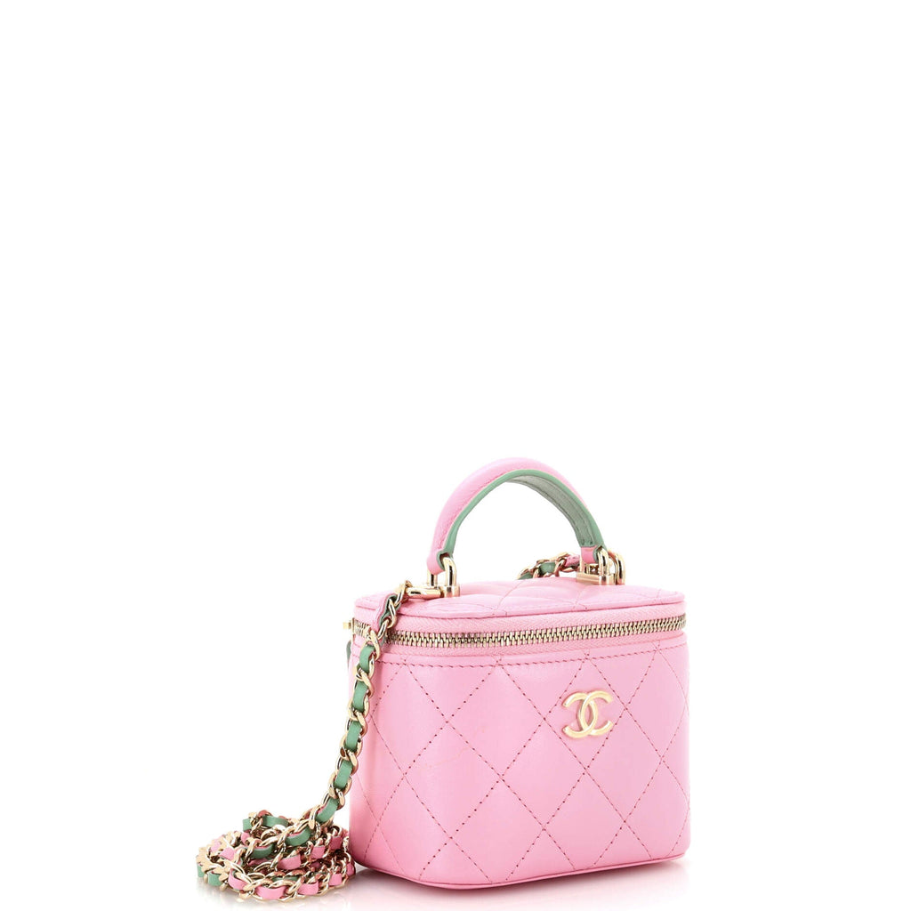Classic Top Handle Vanity Case with Chain Quilted Lambskin Mini