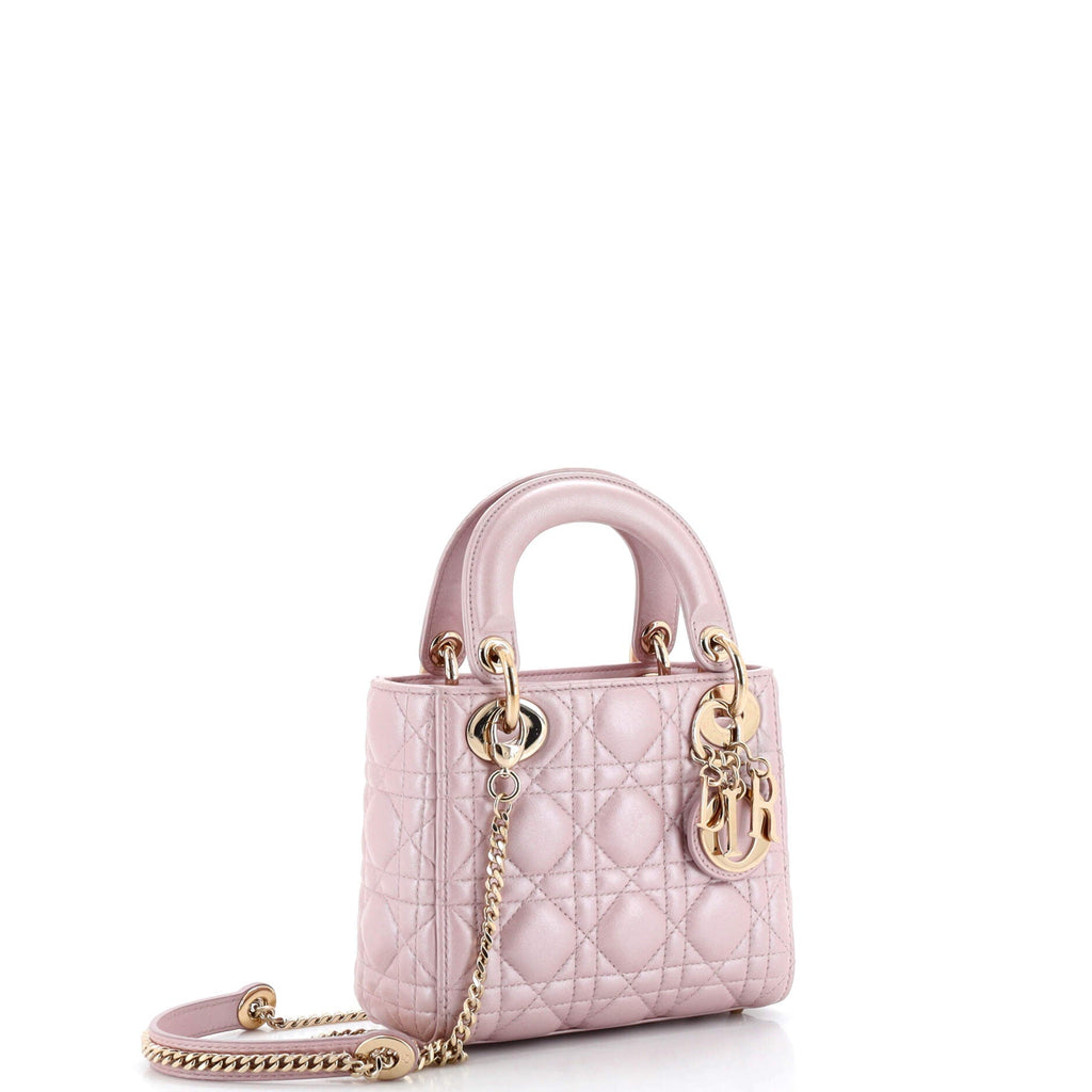 Lady Dior Chain Bag Cannage Quilt Iridescent Leather Mini