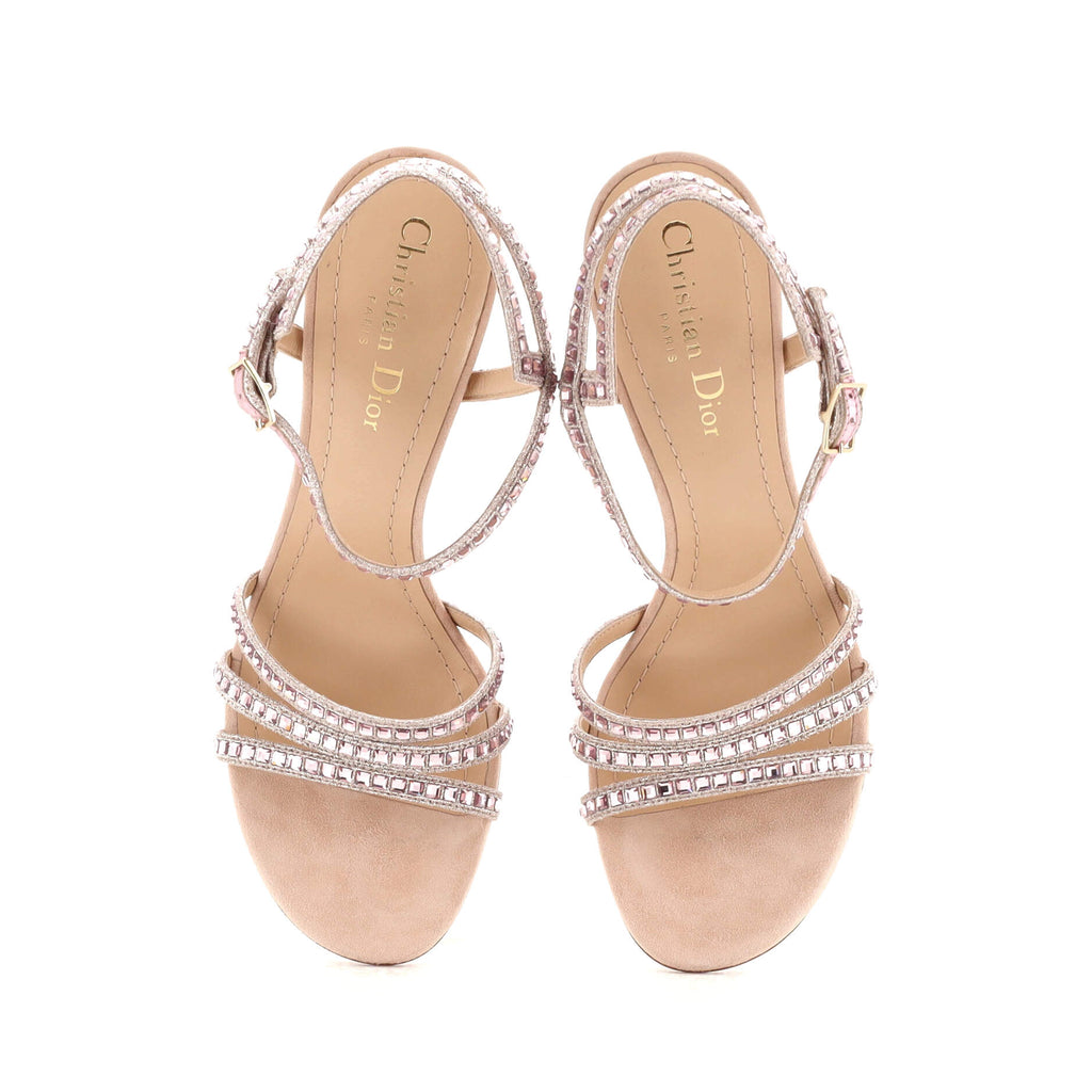 Women's Gem Heeled Sandals Crystal Embellished Leather 100
