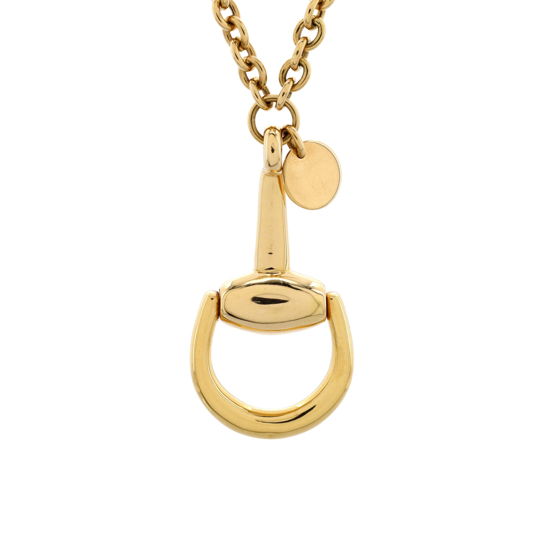 Horsebit Plate Pendant Necklace 18K Yellow Gold