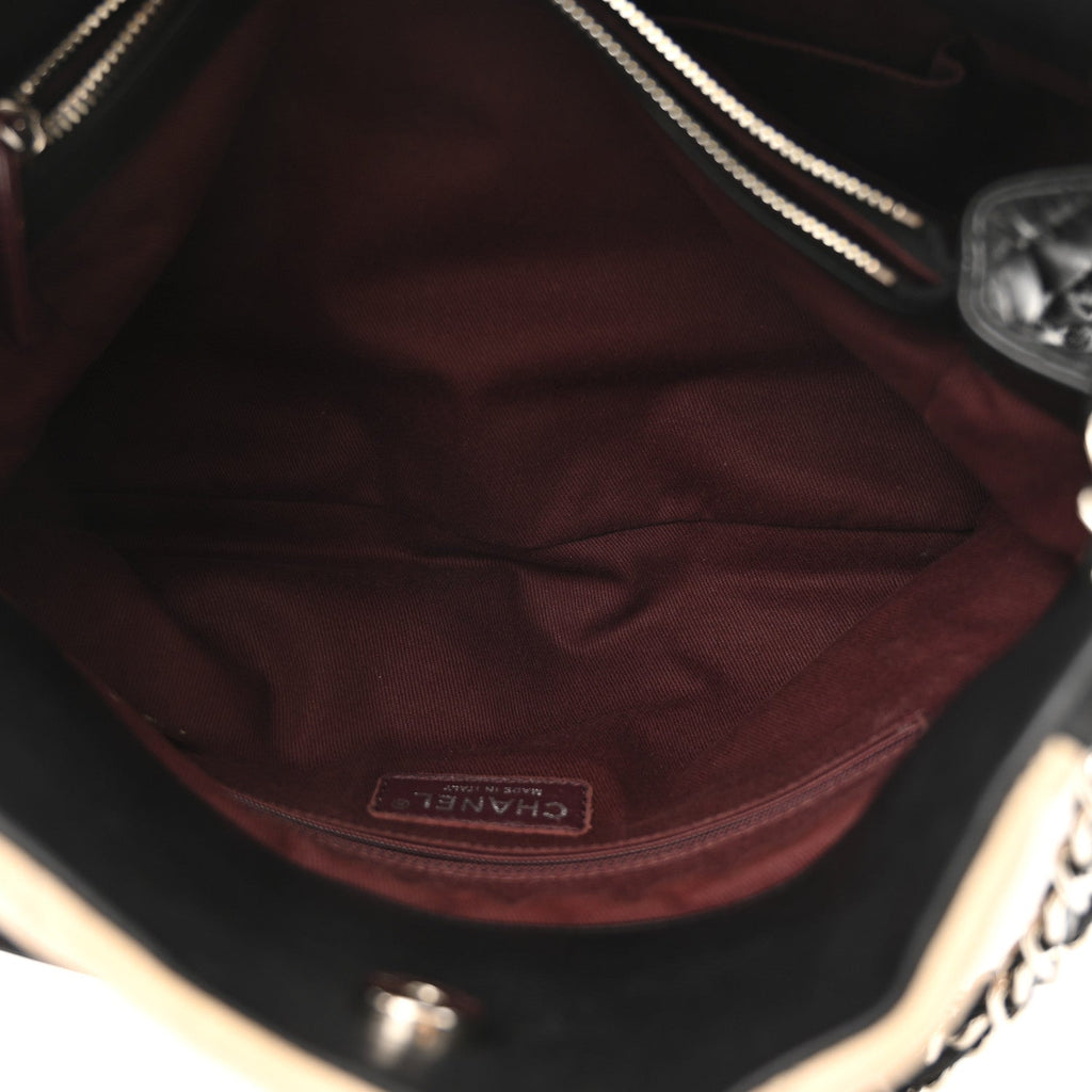 Lambskin Quilted CC Shopping Tote Black Rose Clair