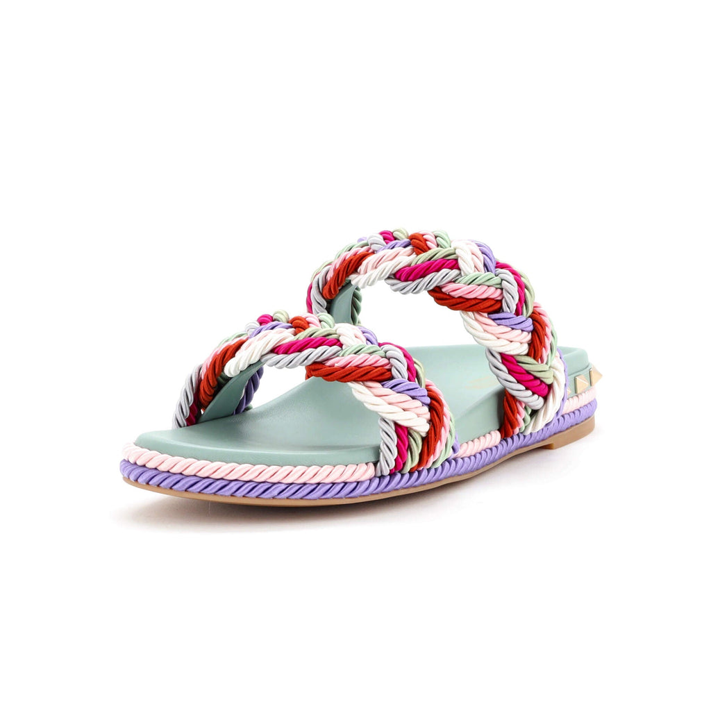 Women's Rockstud Slide Sandals Rope with Leather