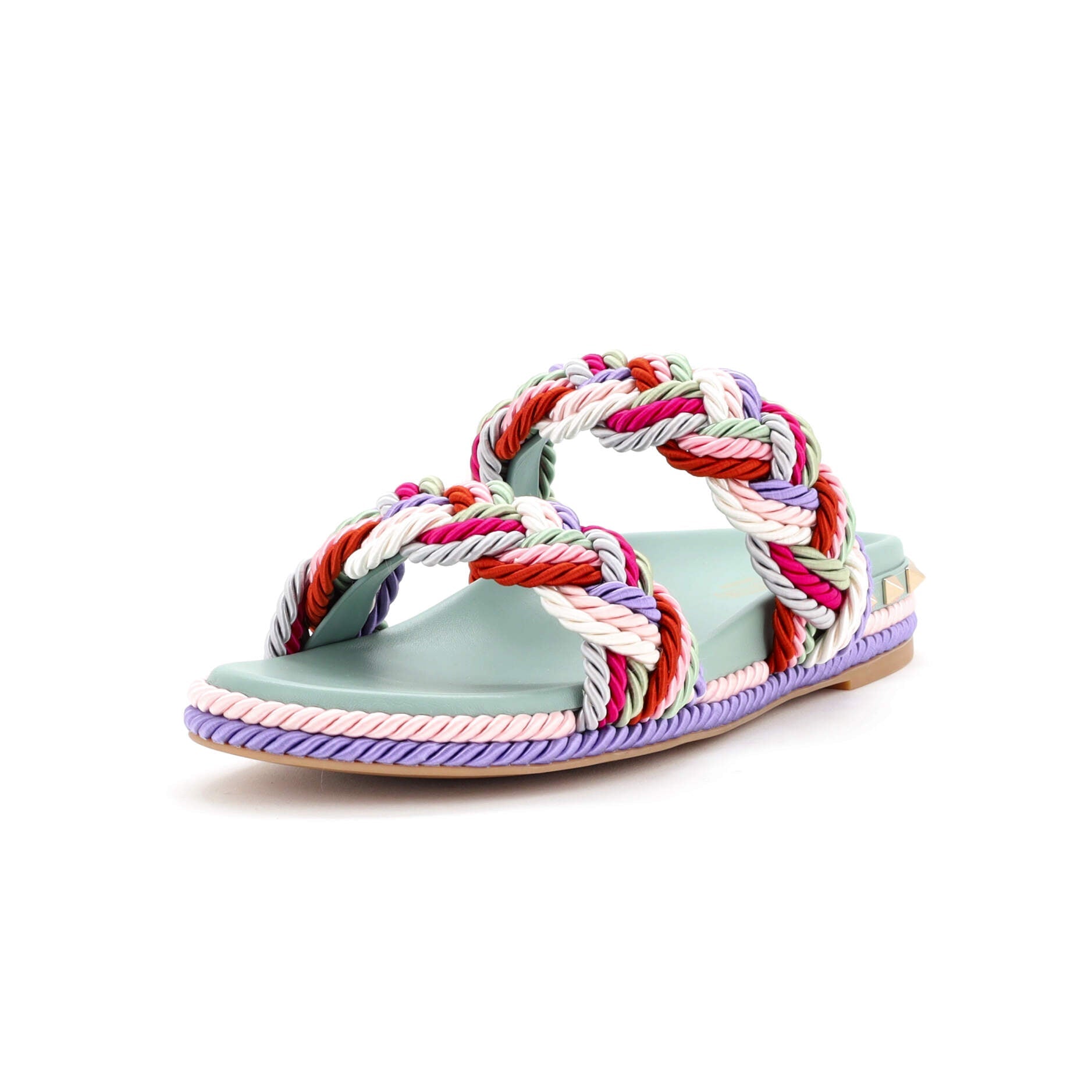 Women's Rockstud Slide Sandals Rope with Leather