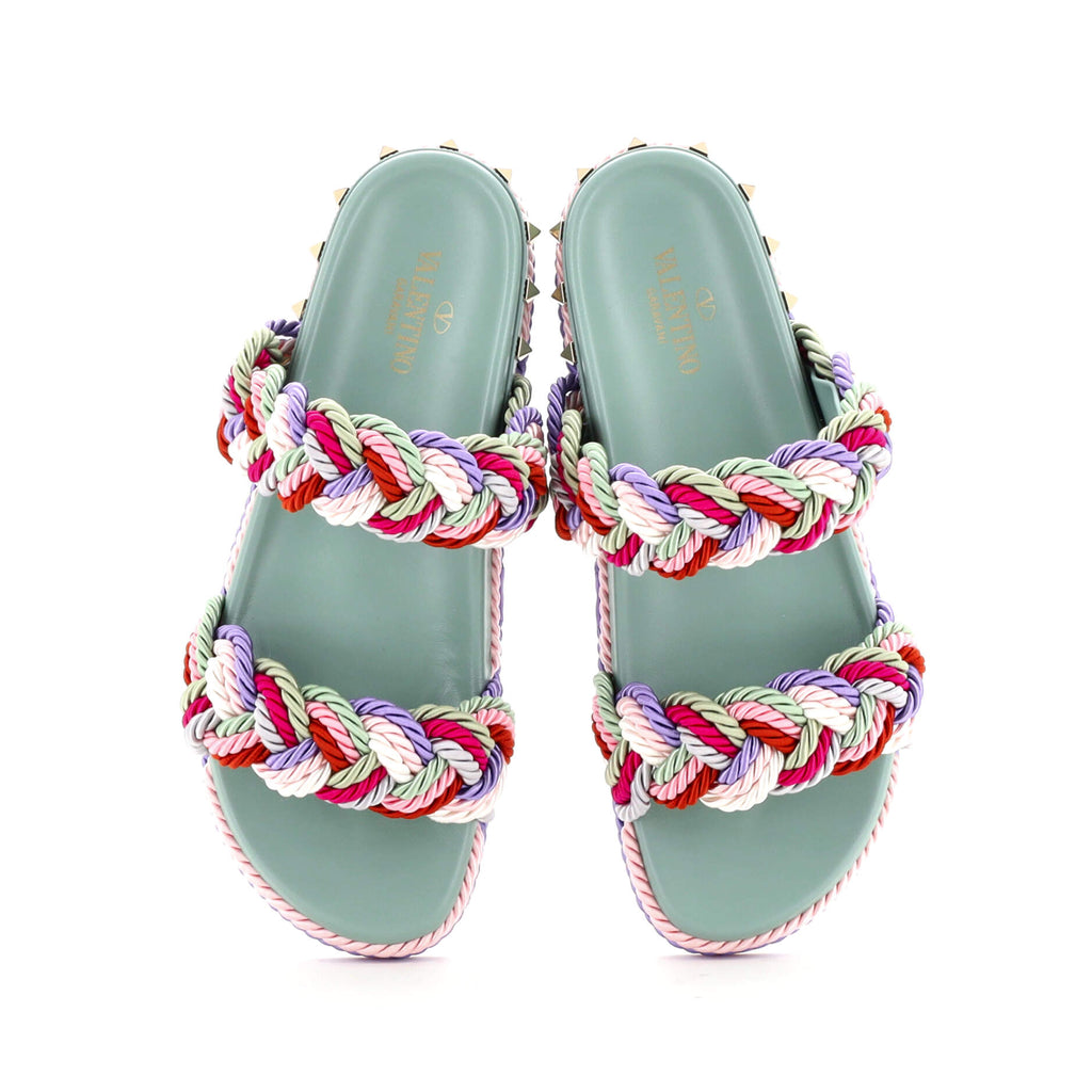 Women's Rockstud Slide Sandals Rope with Leather