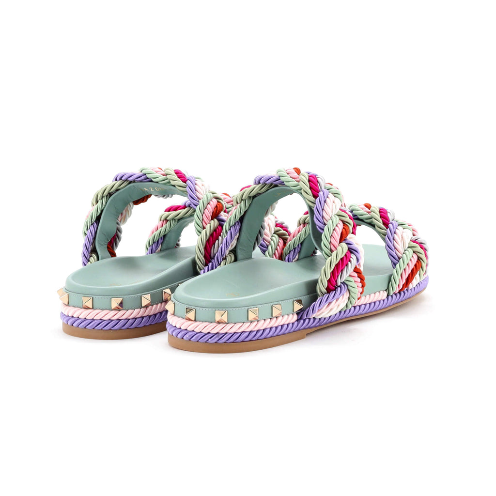 Women's Rockstud Slide Sandals Rope with Leather