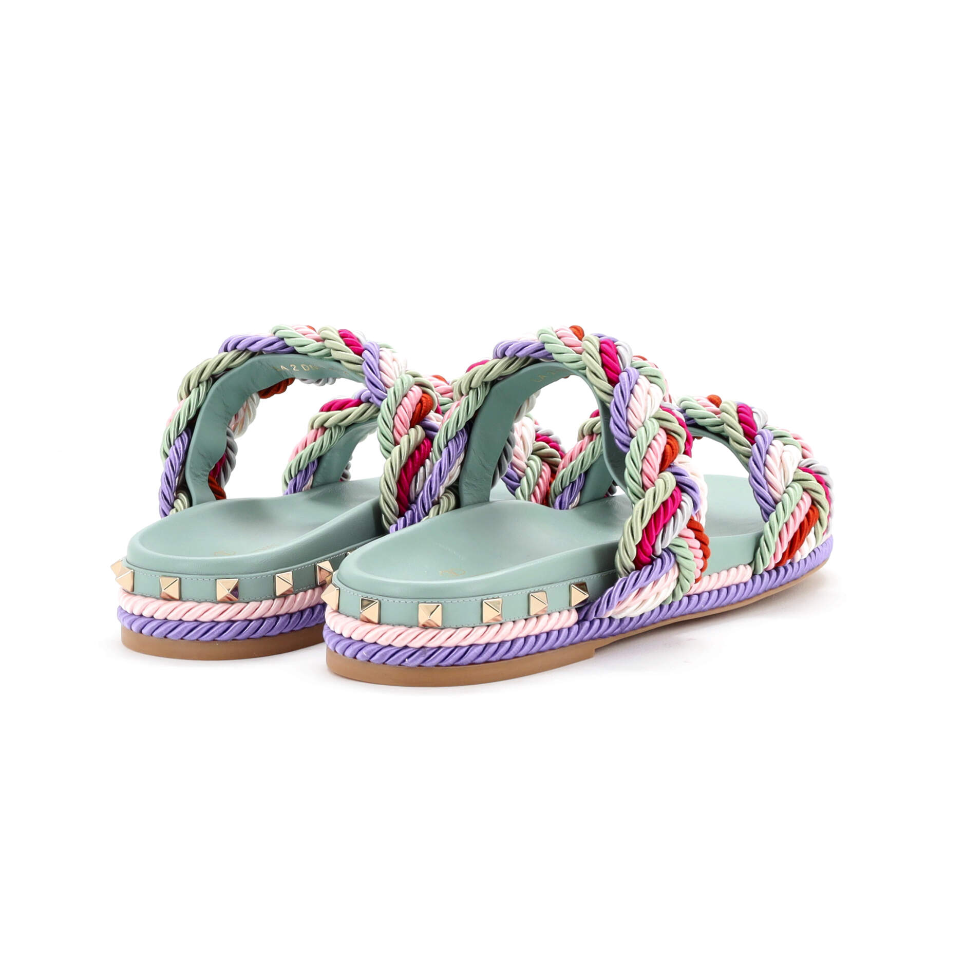 Women's Rockstud Slide Sandals Rope with Leather