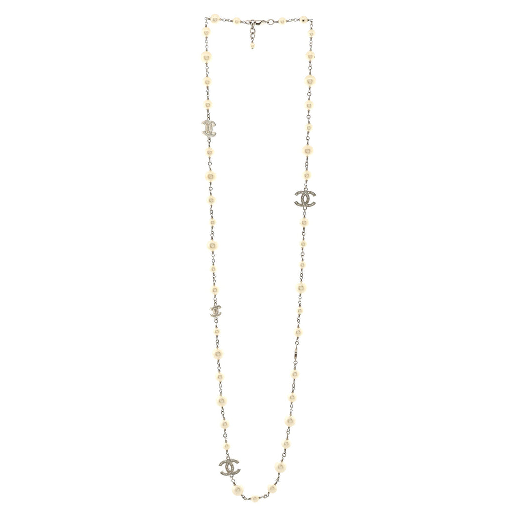 CC Dangling Pearls Necklace Metal with Faux Pearls and Crystals